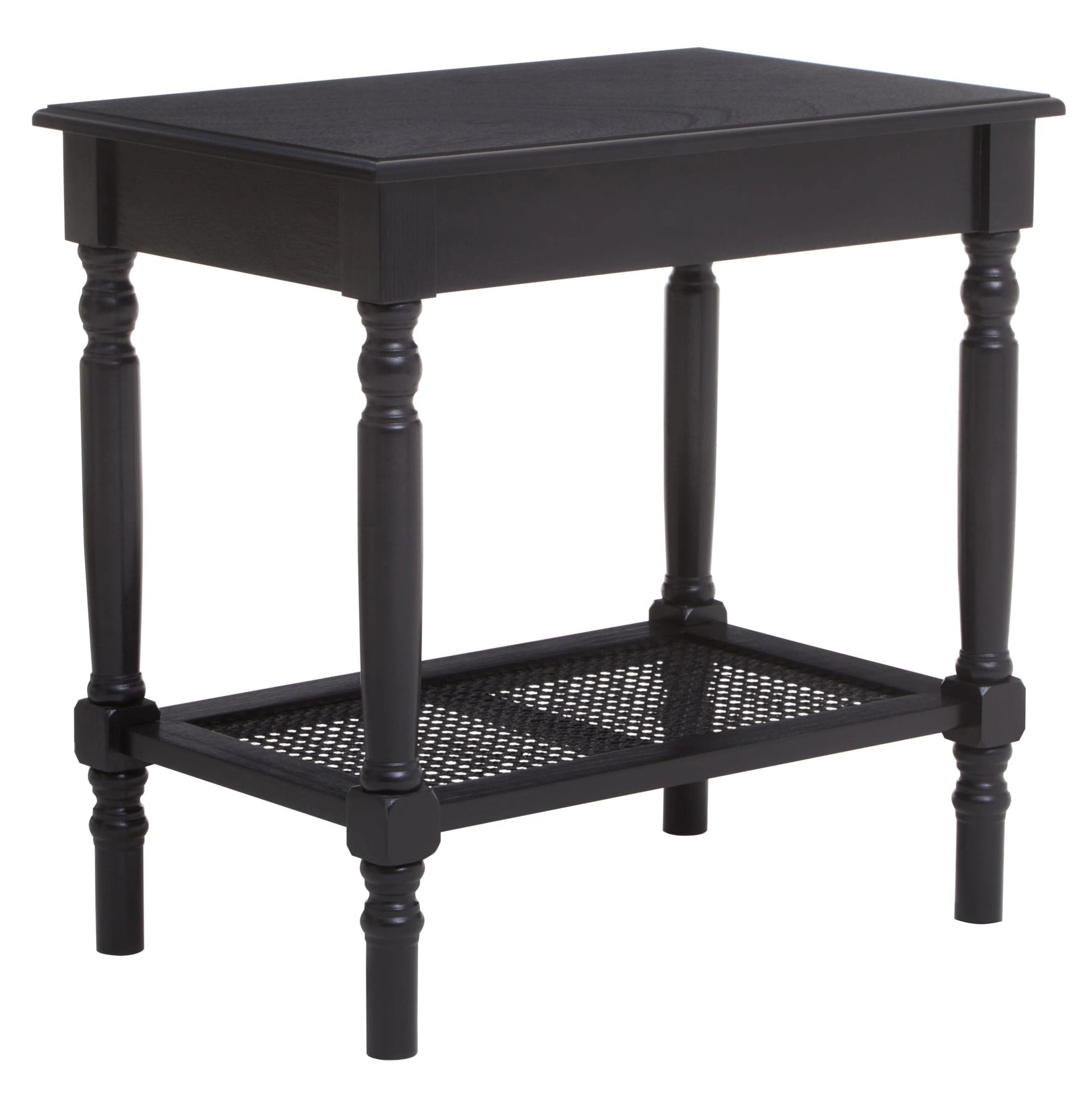 Chelsea Black Wood Side Table with Lower Shelf