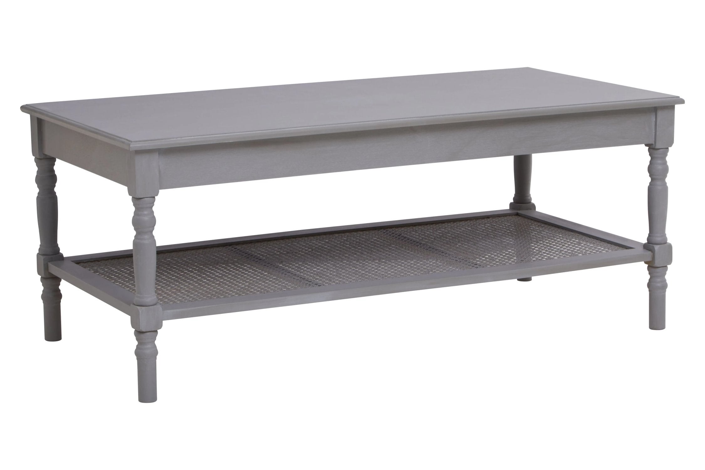 Chelsea Grey Wash Wood & Rattan Shelf Coffee Table