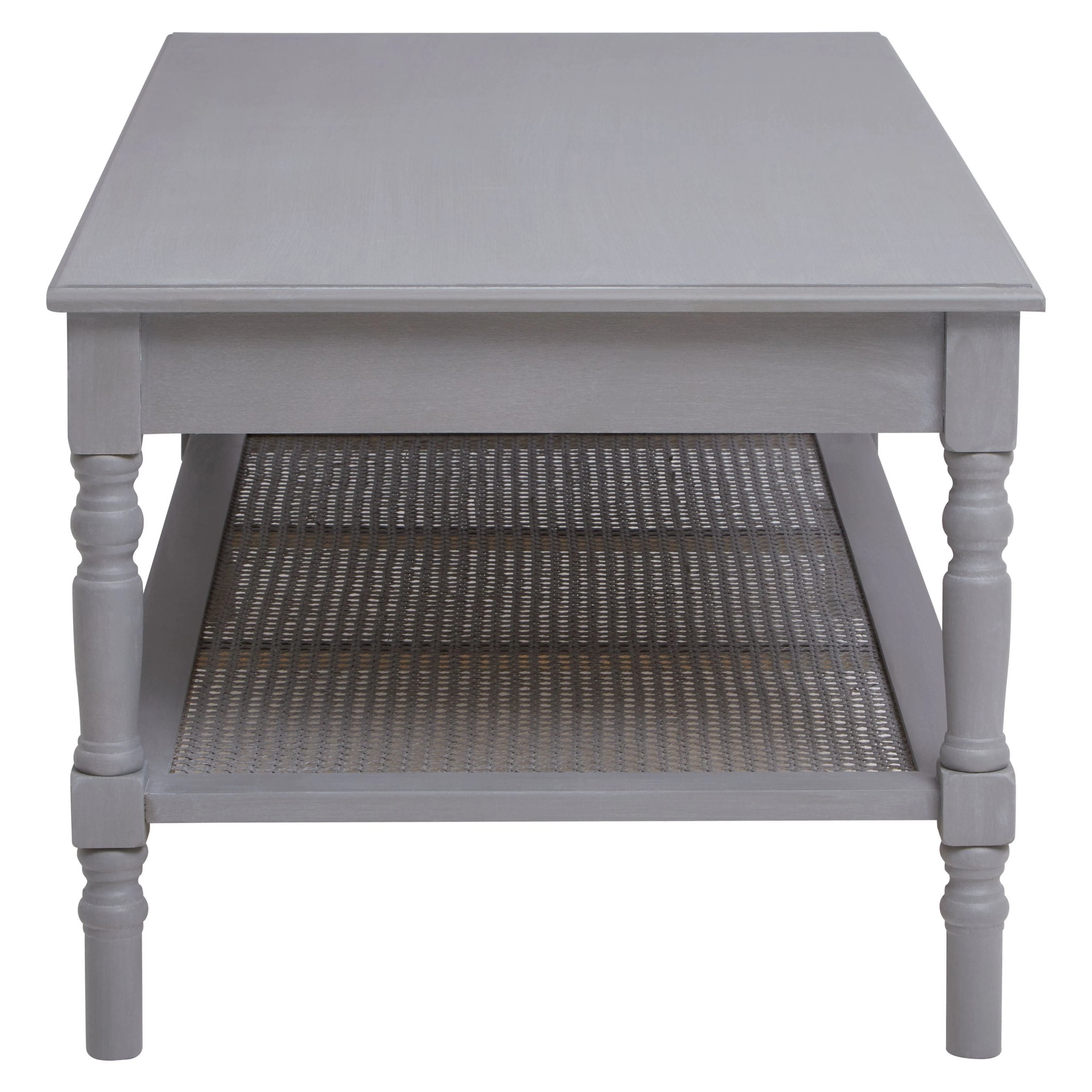 Chelsea Grey Wash Wood & Rattan Shelf Coffee Table