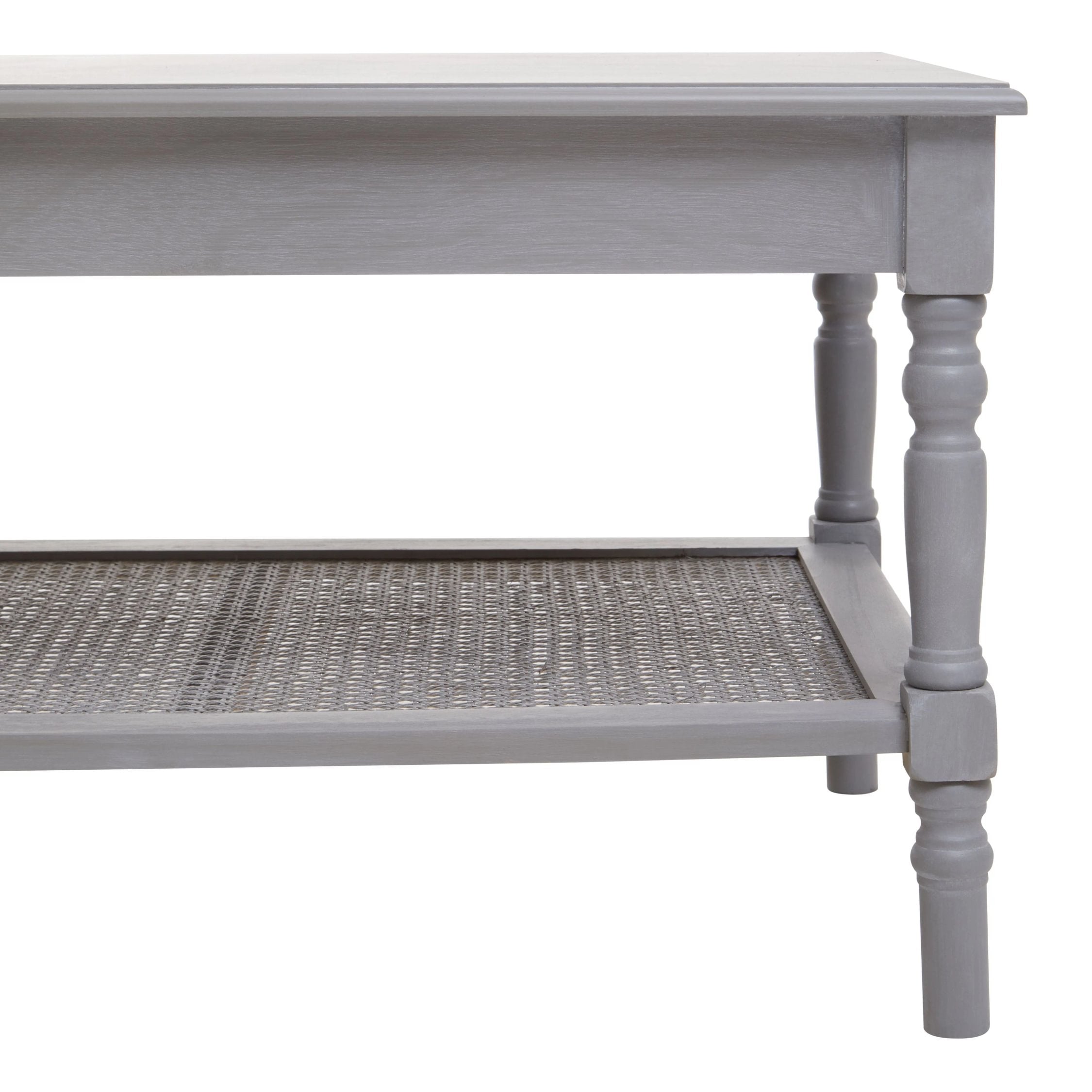Chelsea Grey Wash Wood & Rattan Shelf Coffee Table