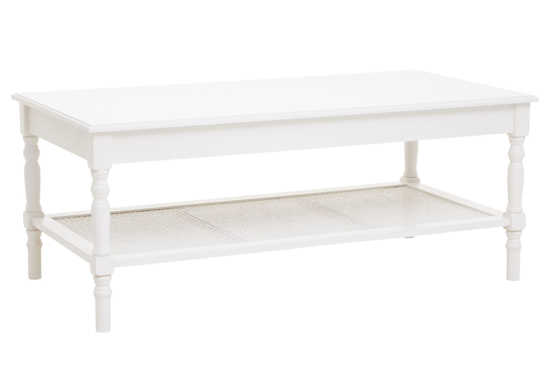 Chelsea White Wood & Rattan Shelf Coffee Table