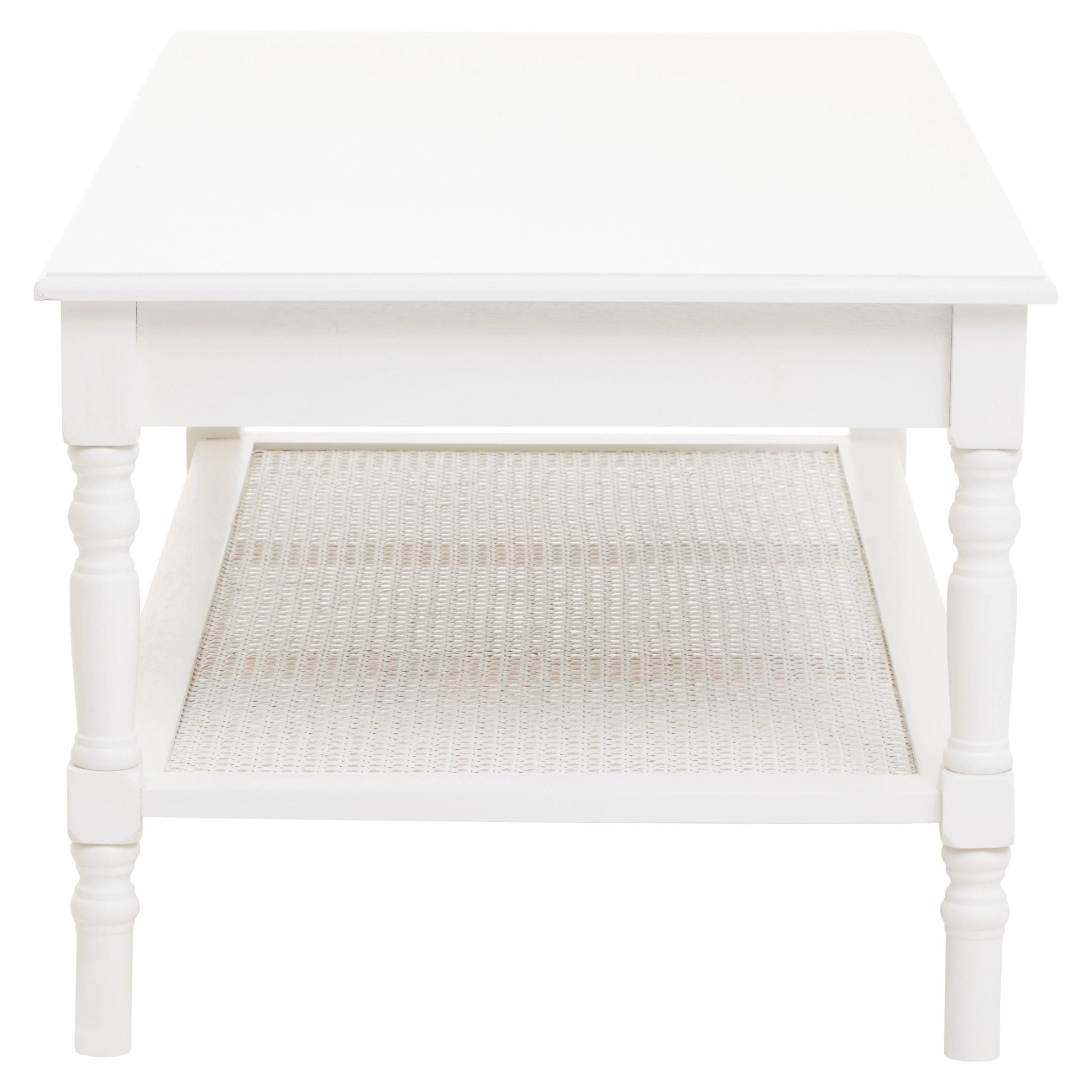 Chelsea White Wood & Rattan Shelf Coffee Table