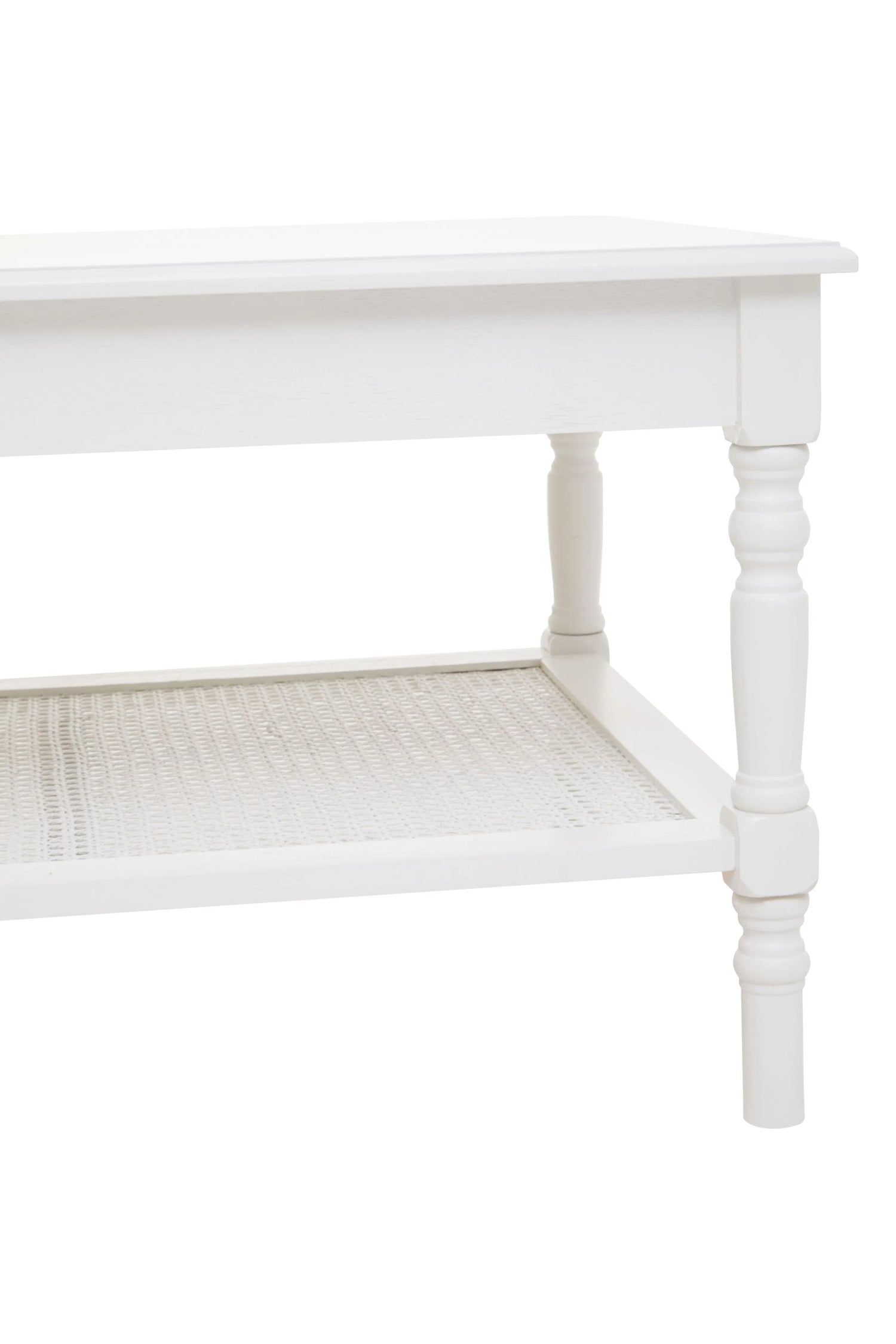 Chelsea White Wood & Rattan Shelf Coffee Table