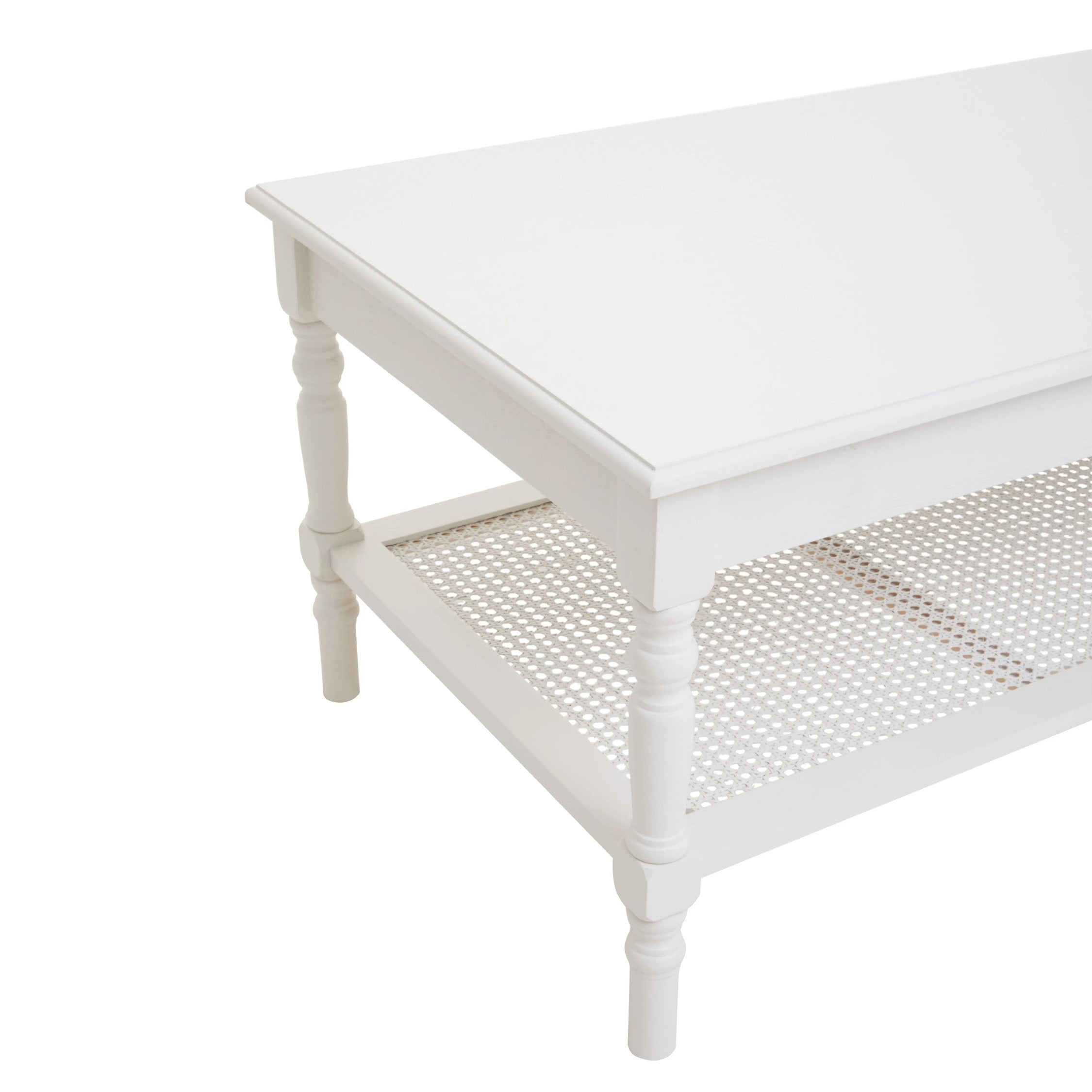 Chelsea White Wood & Rattan Shelf Coffee Table