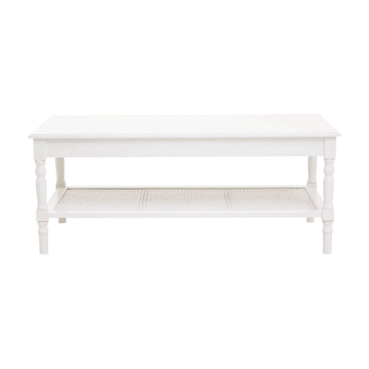 Chelsea White Wood & Rattan Shelf Coffee Table