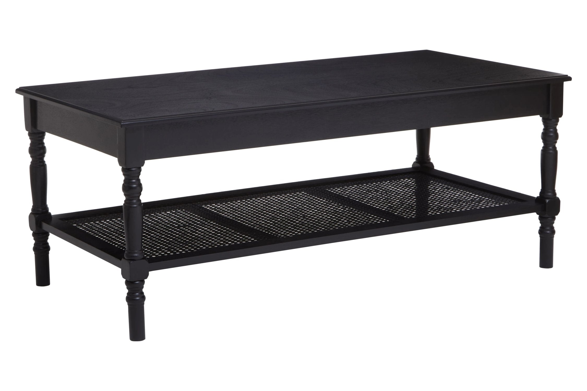 Chelsea Black Wood & Rattan Shelf Coffee Table