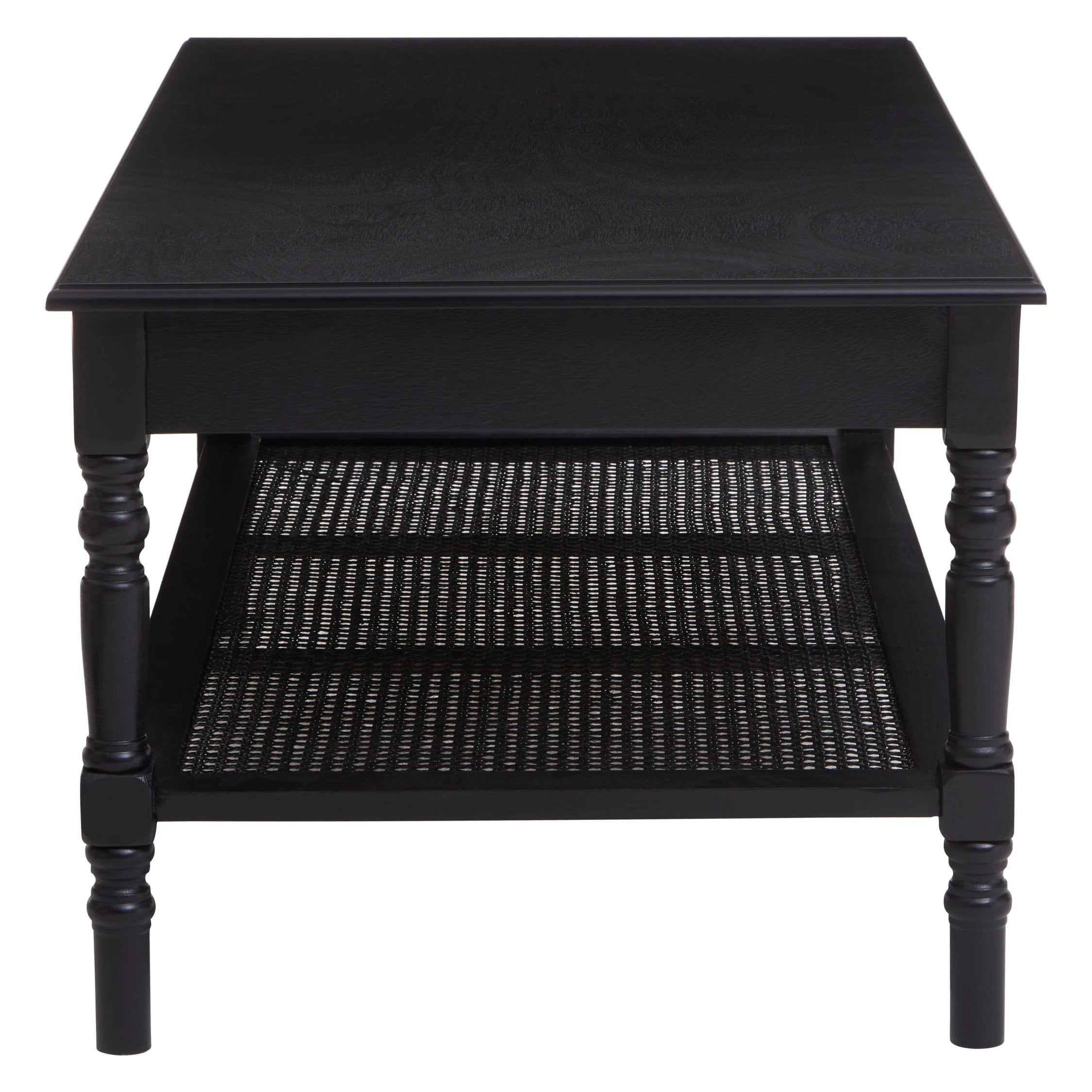 Chelsea Black Wood & Rattan Shelf Coffee Table