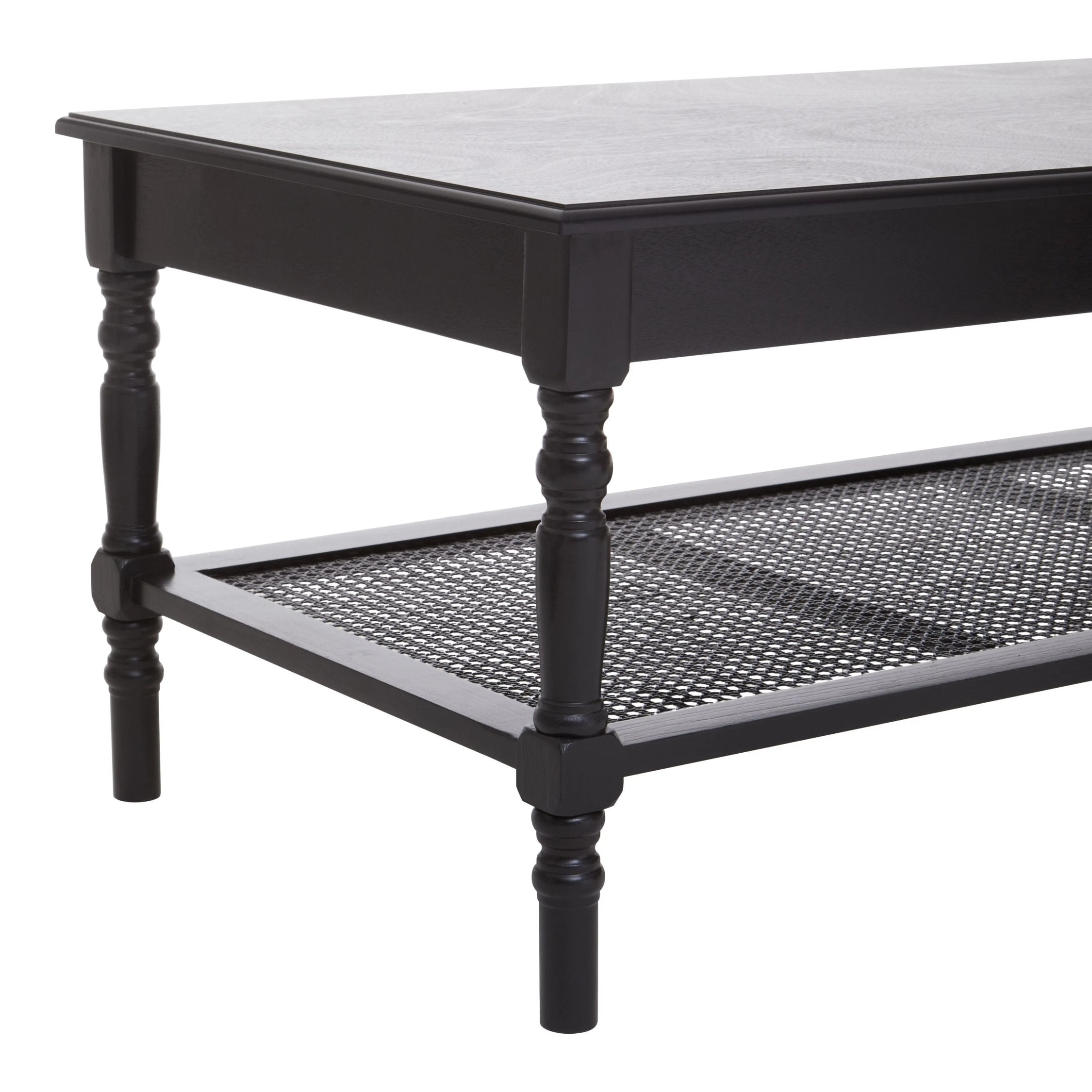 Chelsea Black Wood & Rattan Shelf Coffee Table