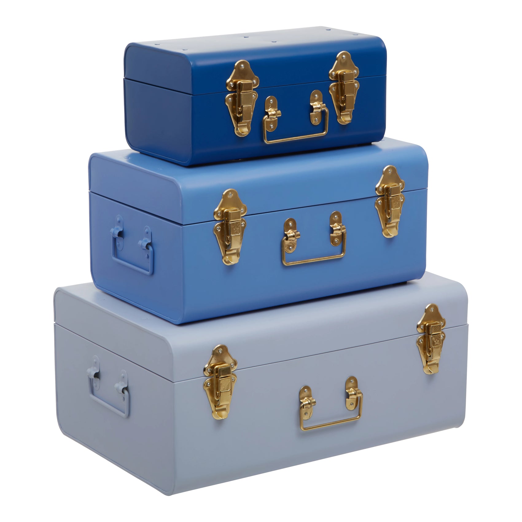 Set of 3 Kempton Assorted Blue & Gold Storage Trunks