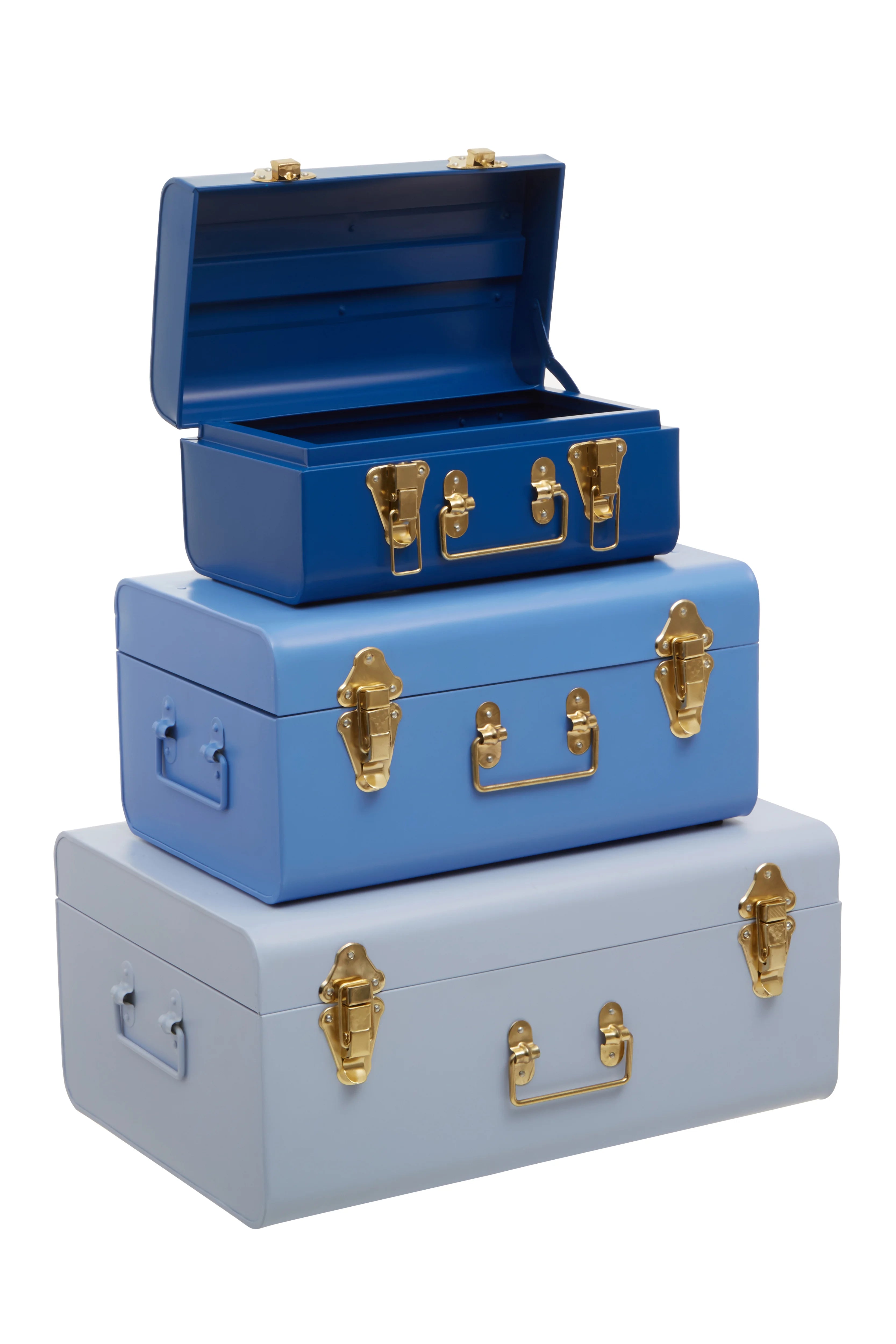 Set of 3 Kempton Assorted Blue & Gold Storage Trunks