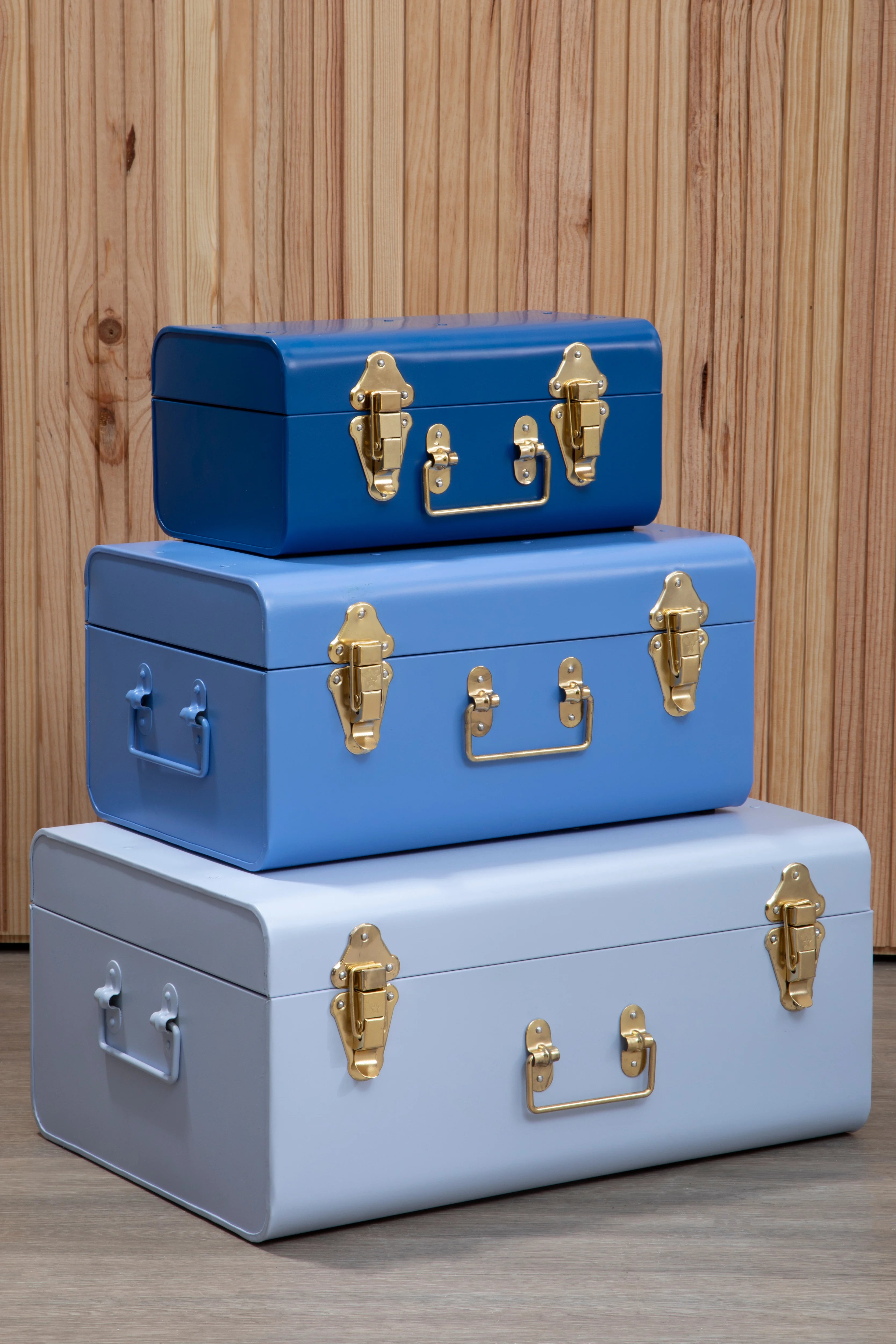 Set of 3 Kempton Assorted Blue & Gold Storage Trunks