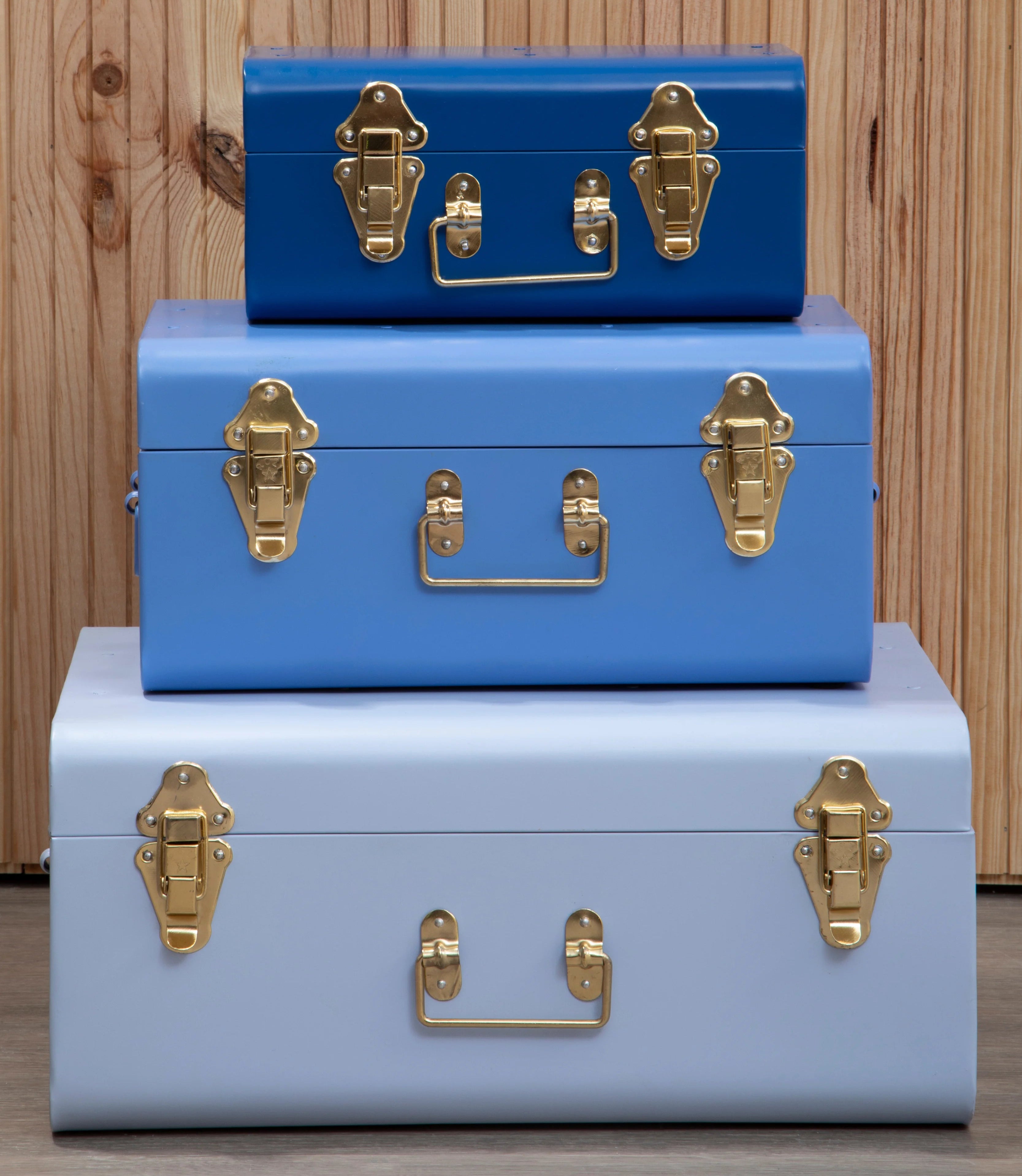 Set of 3 Kempton Assorted Blue & Gold Storage Trunks