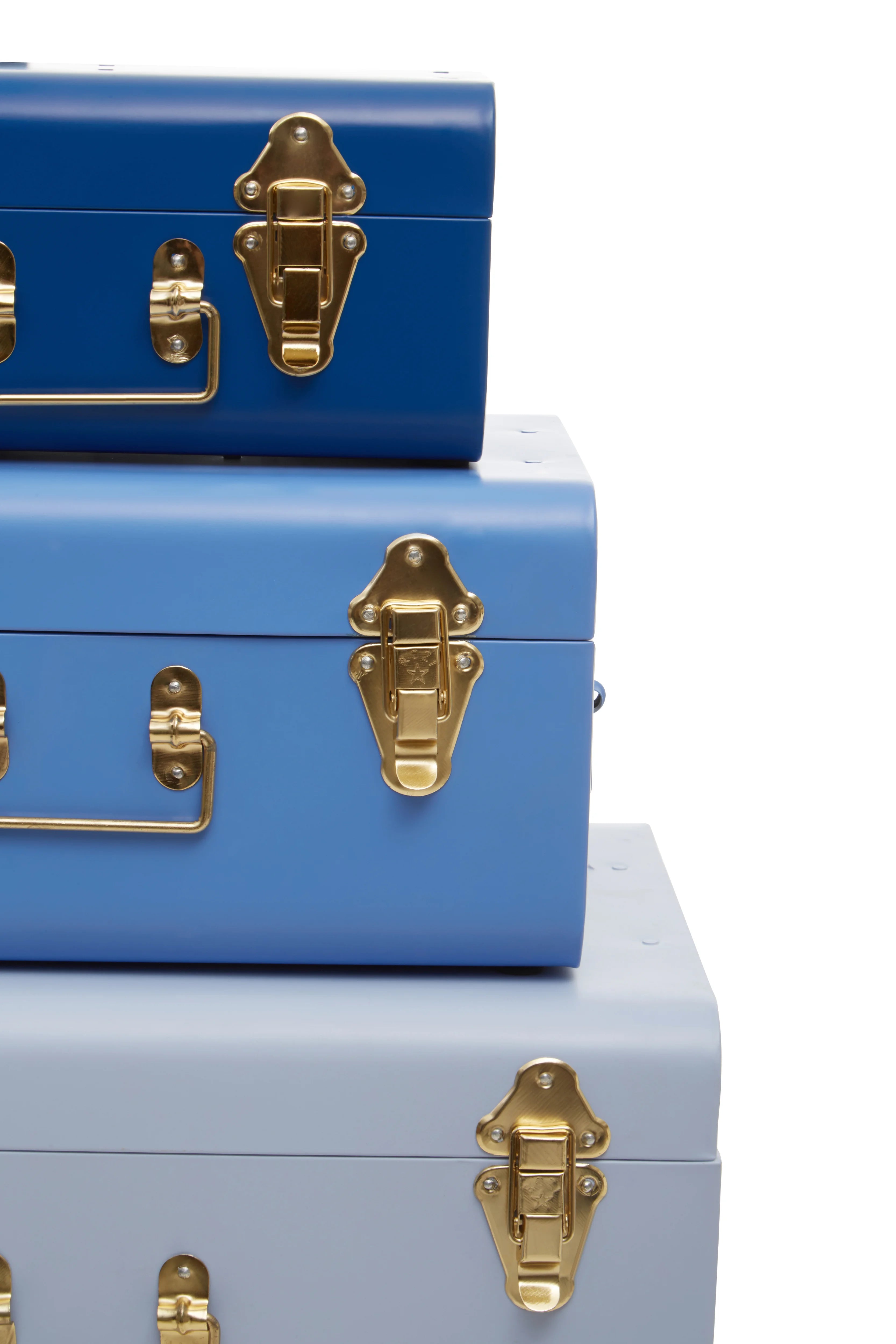 Set of 3 Kempton Assorted Blue & Gold Storage Trunks