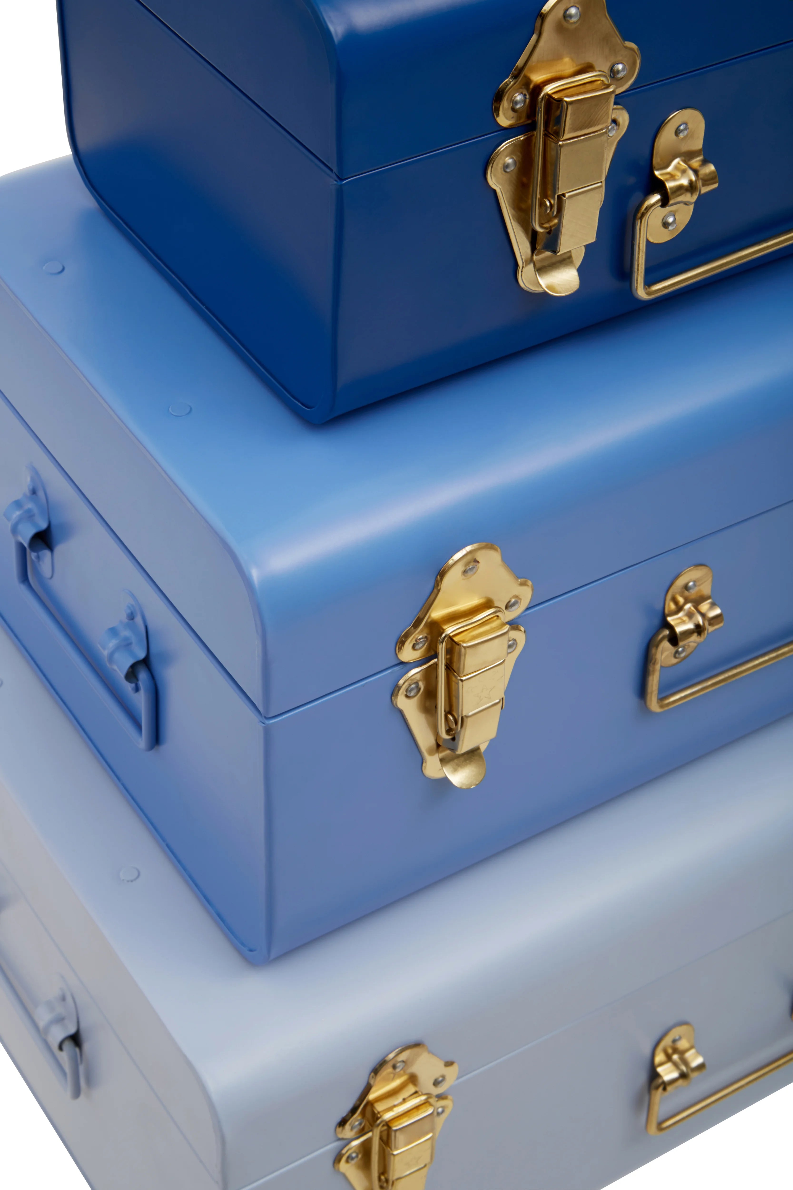 Set of 3 Kempton Assorted Blue & Gold Storage Trunks