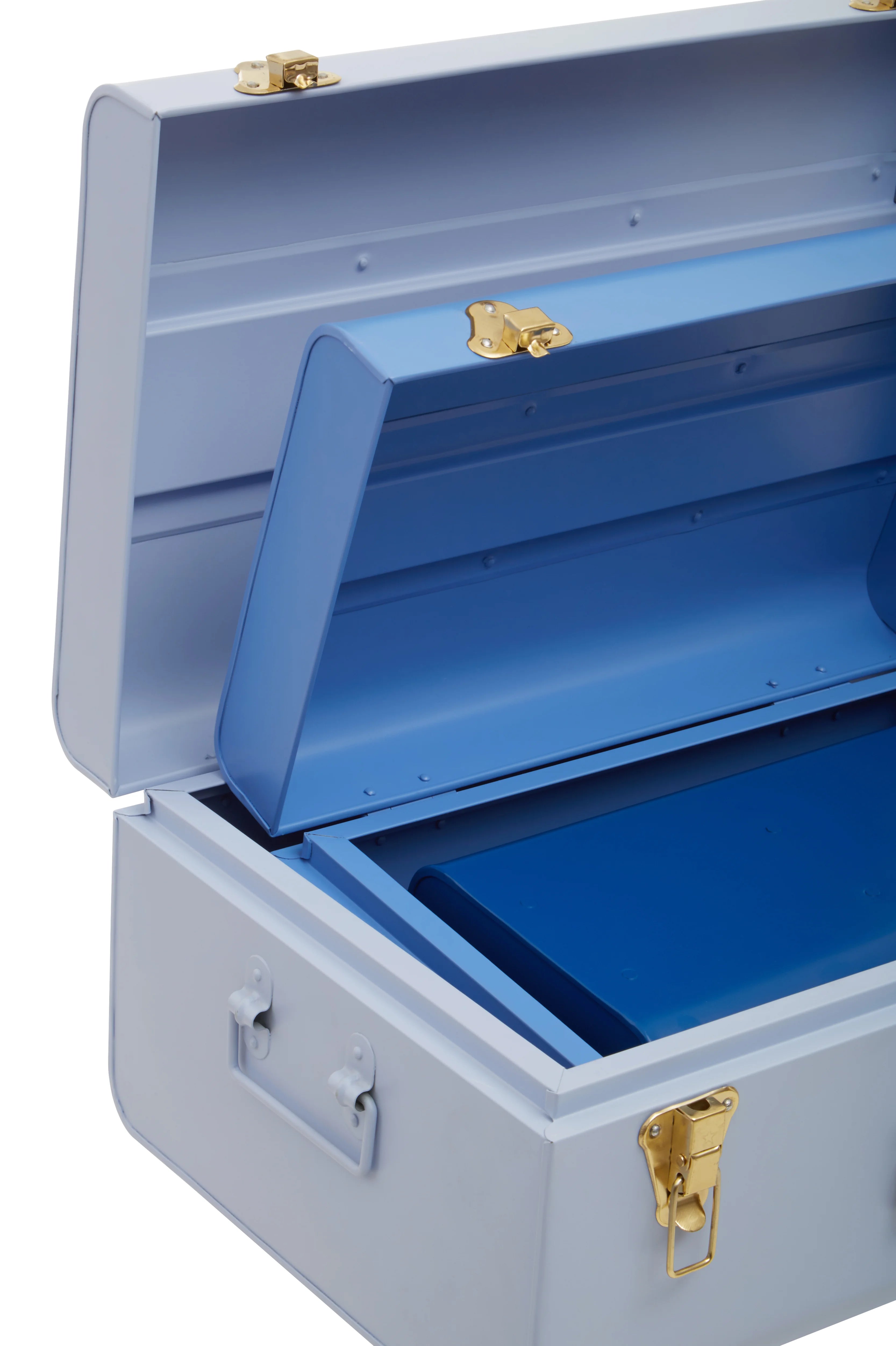 Set of 3 Kempton Assorted Blue & Gold Storage Trunks