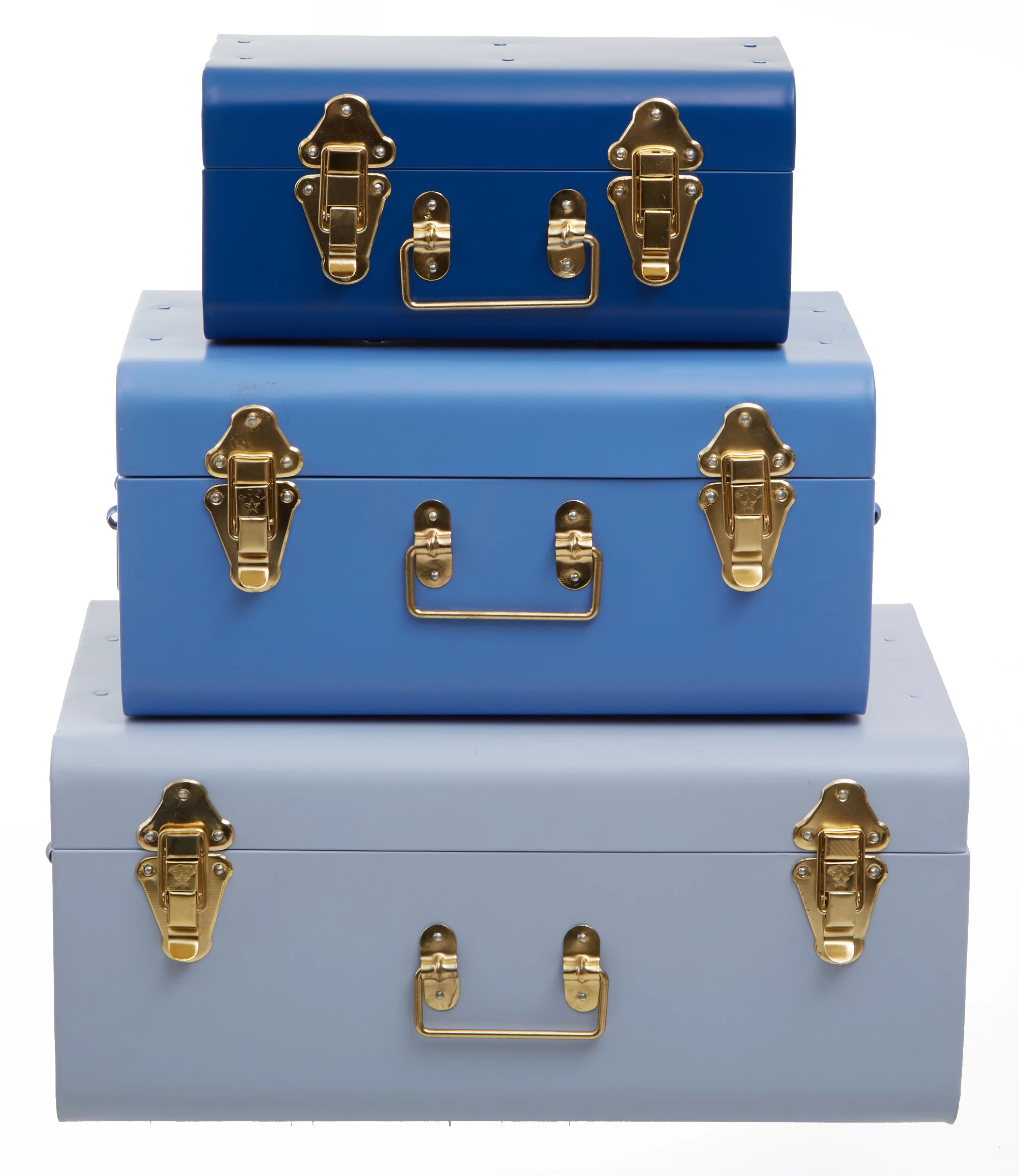 Set of 3 Kempton Assorted Blue & Gold Storage Trunks