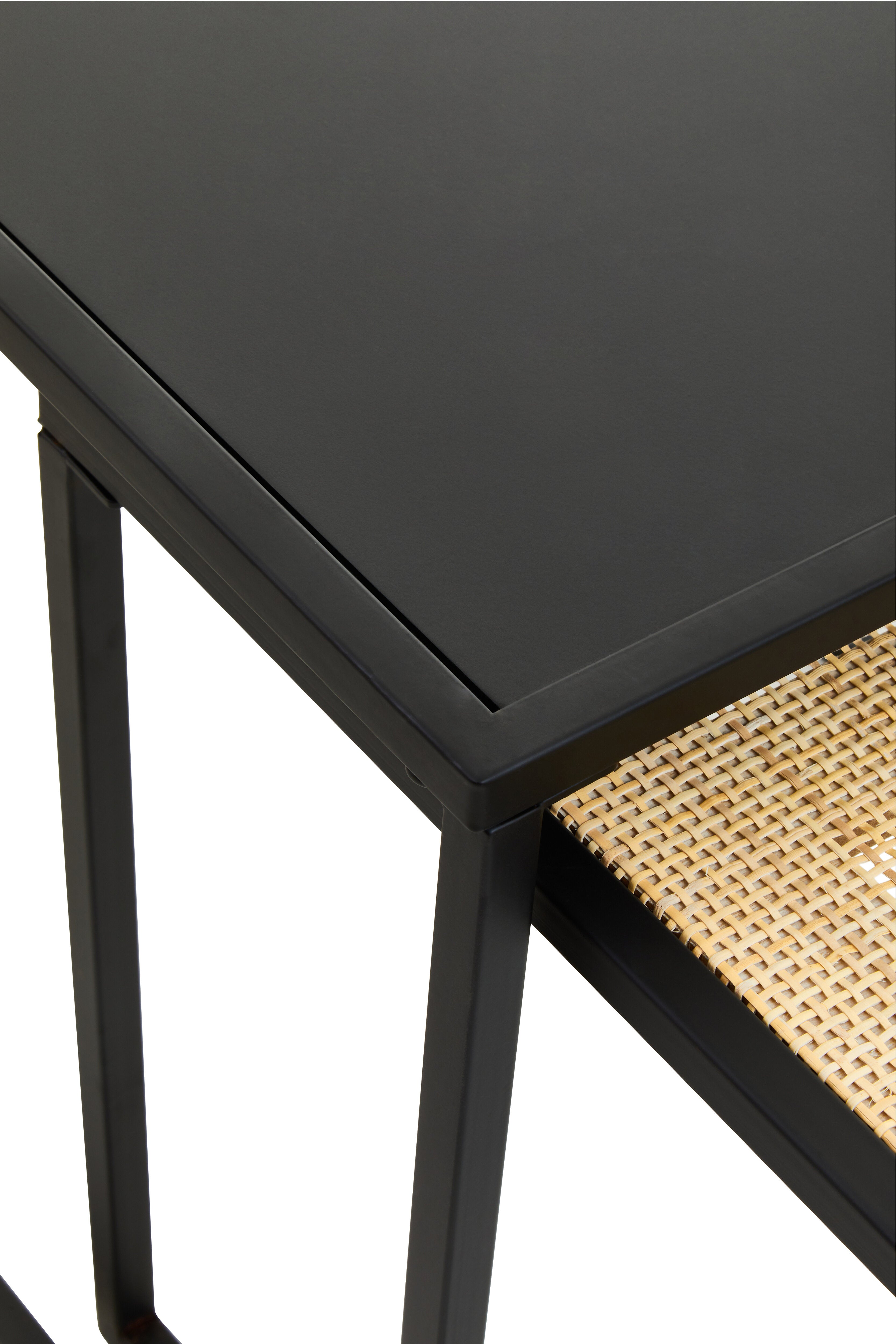 Set of 2 Barney Black & Natural Rattan Nesting Square Side Tables