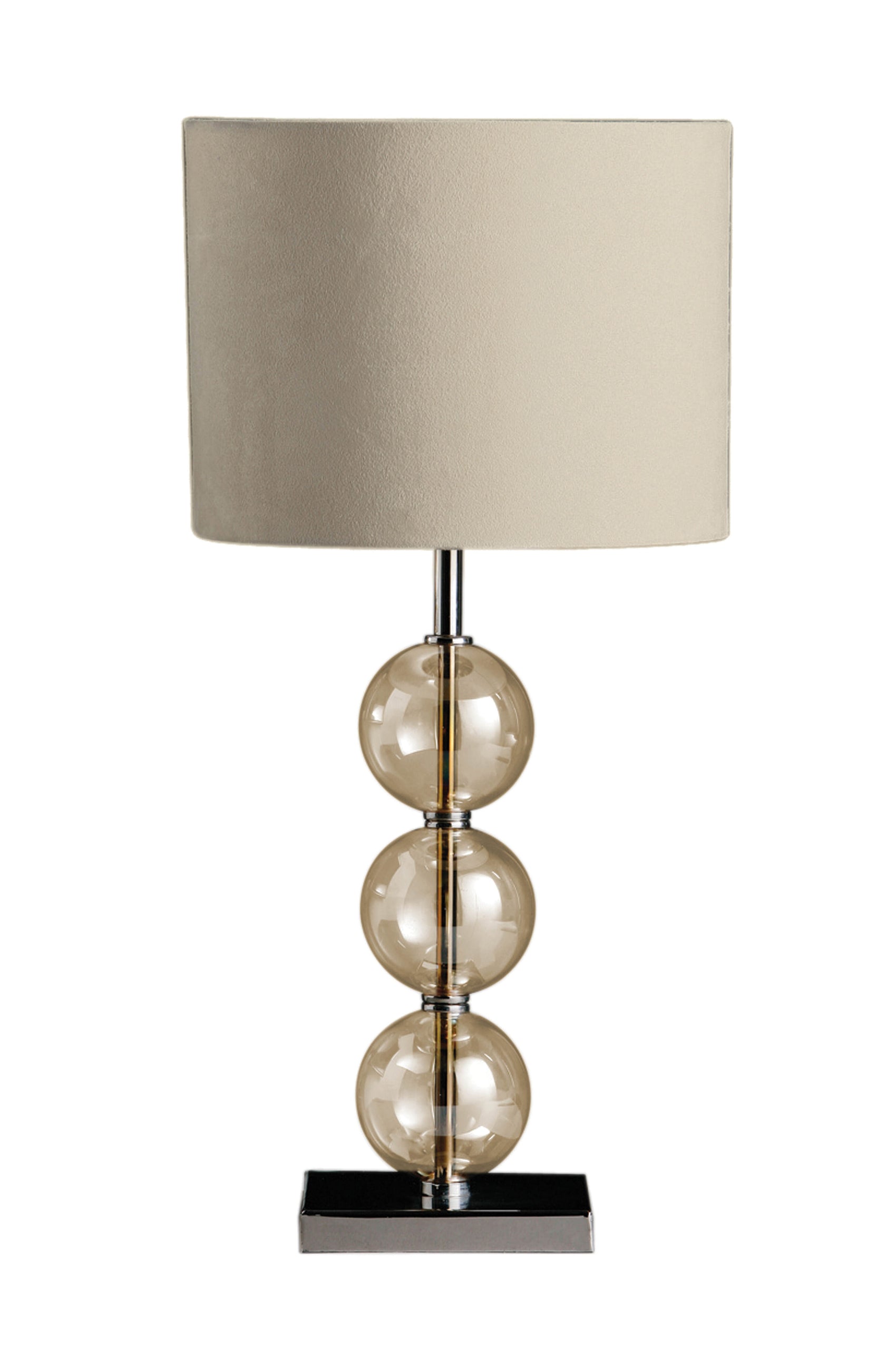 Alloa Smoked Glass Ball & Cream Suede Table Lamp