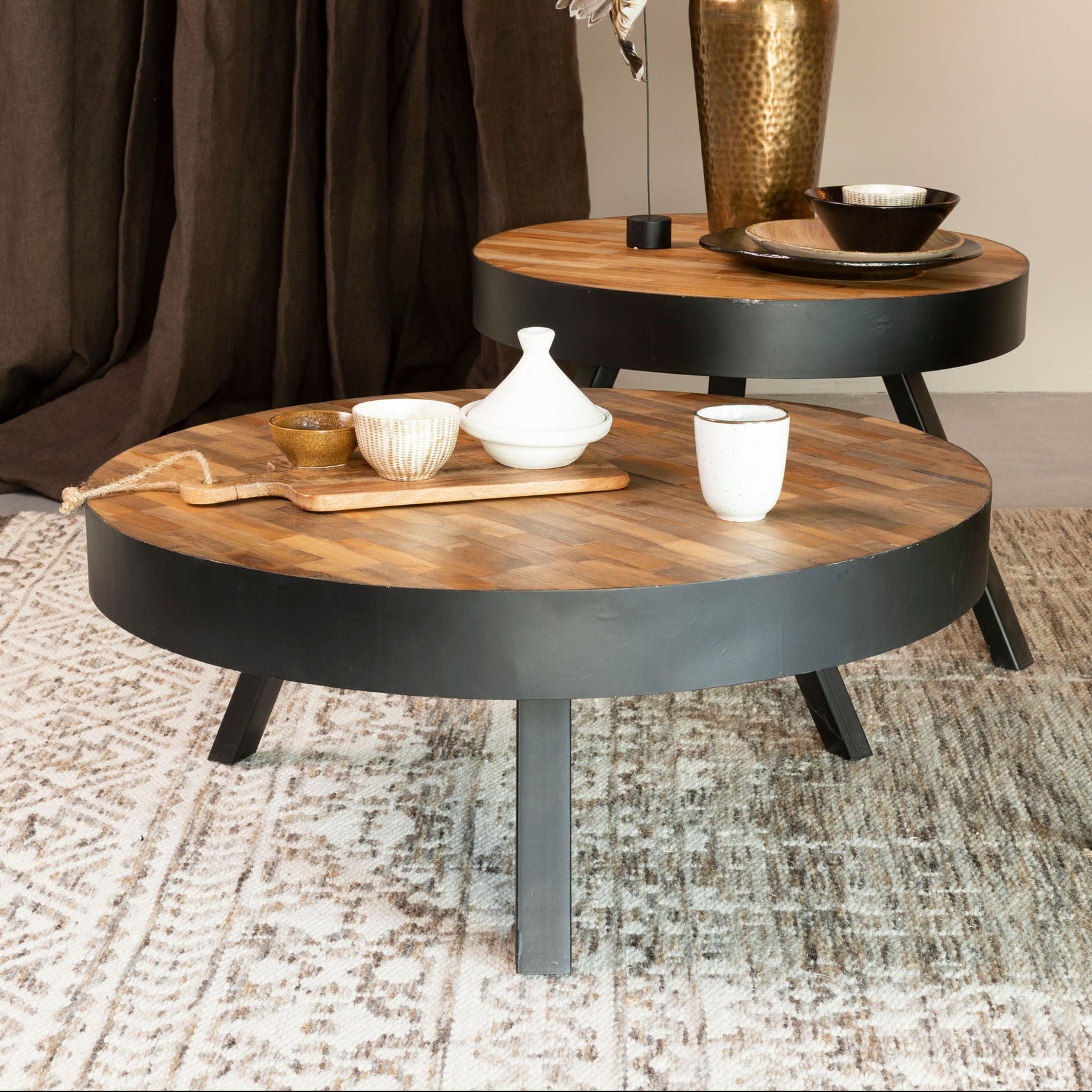 Suri Natural Teak Wood Round Coffee Table Large