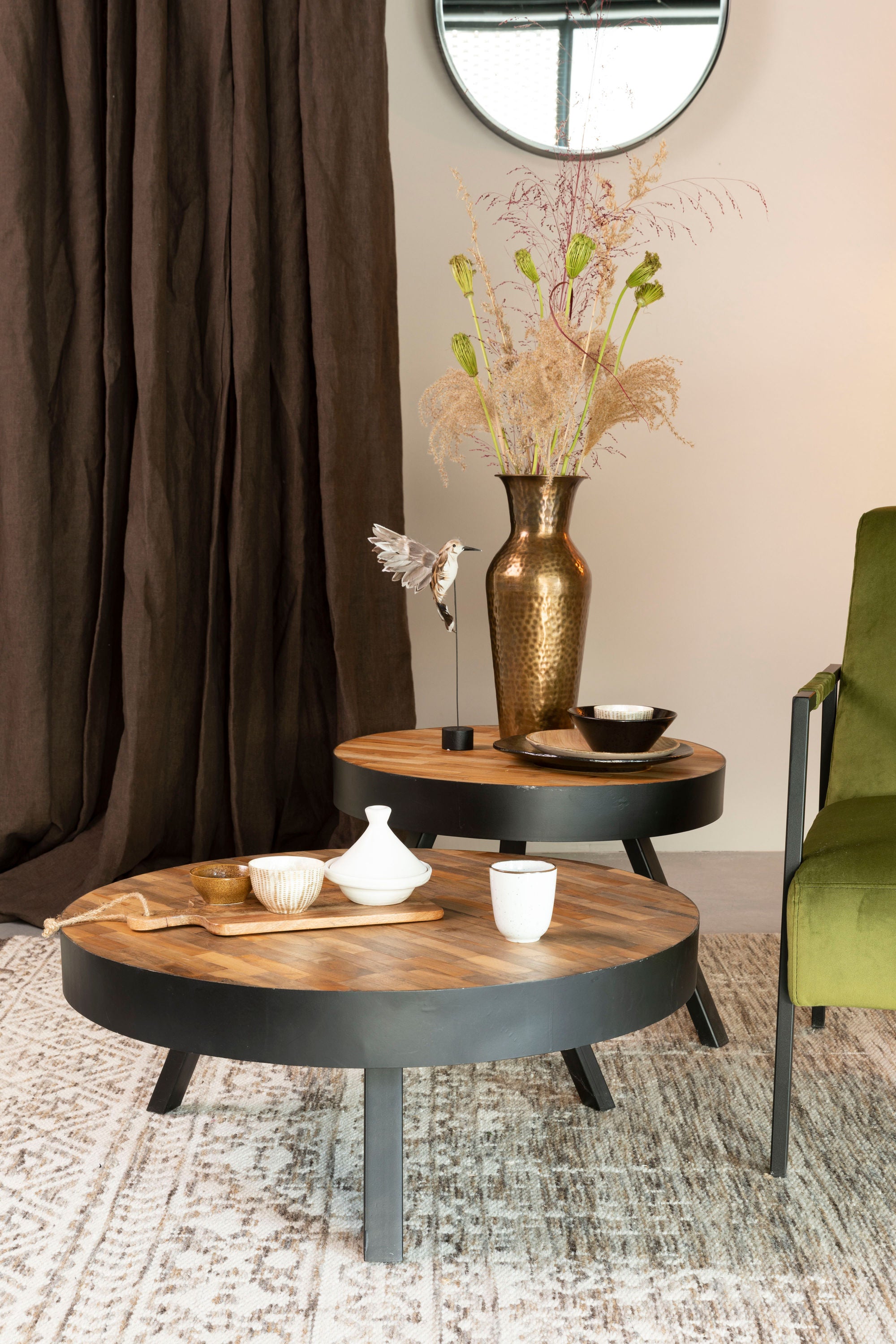 Suri Natural Teak Wood Round Coffee Table Large