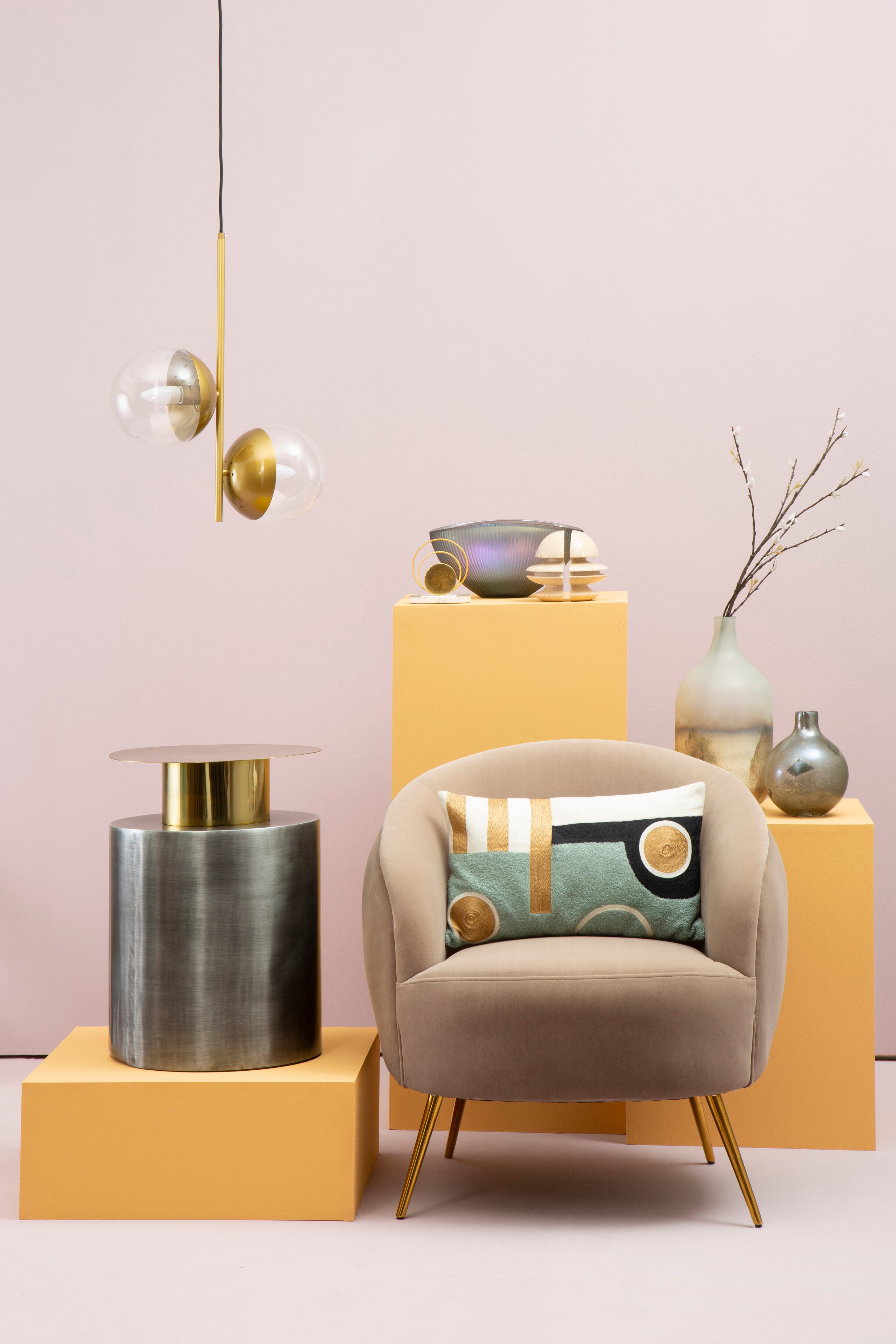 Kidston Gold Finish Pendant Light With Two Glass Shades