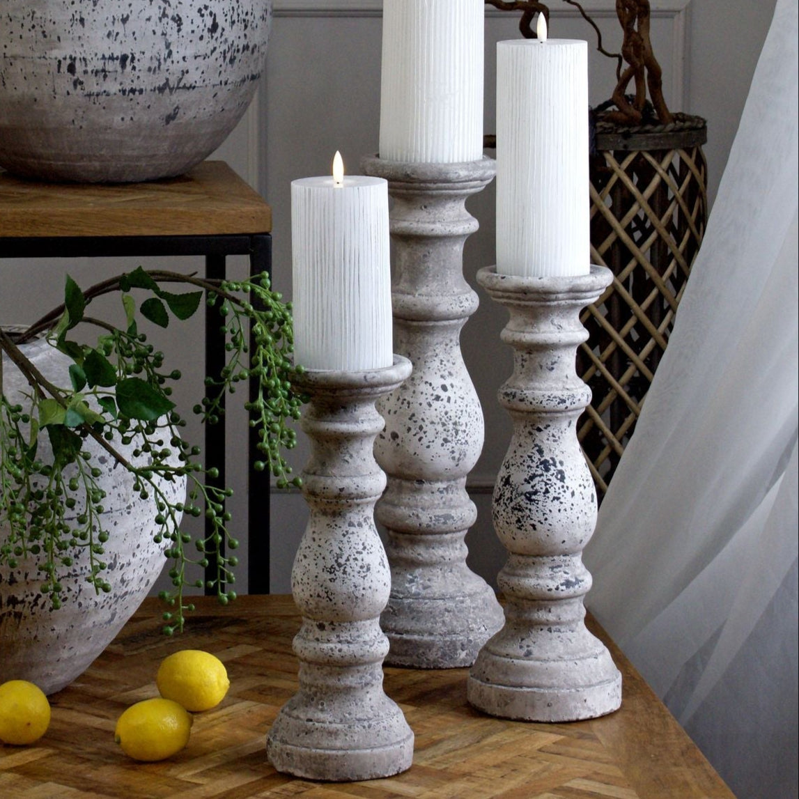 Stone Ceramic Column Candle Holder | Medium