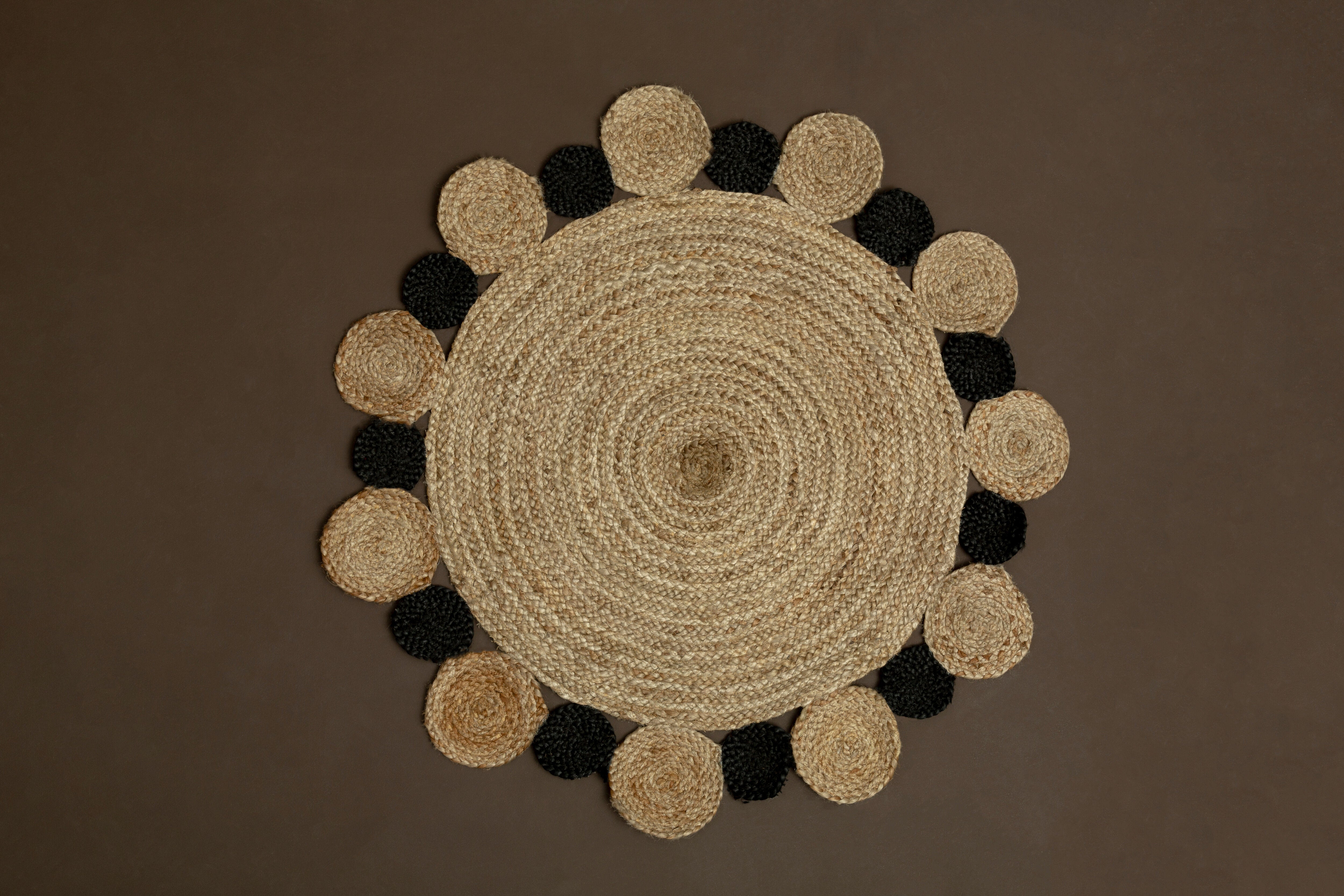 Mindy Demir Small Round Natural & Black Jute Rug