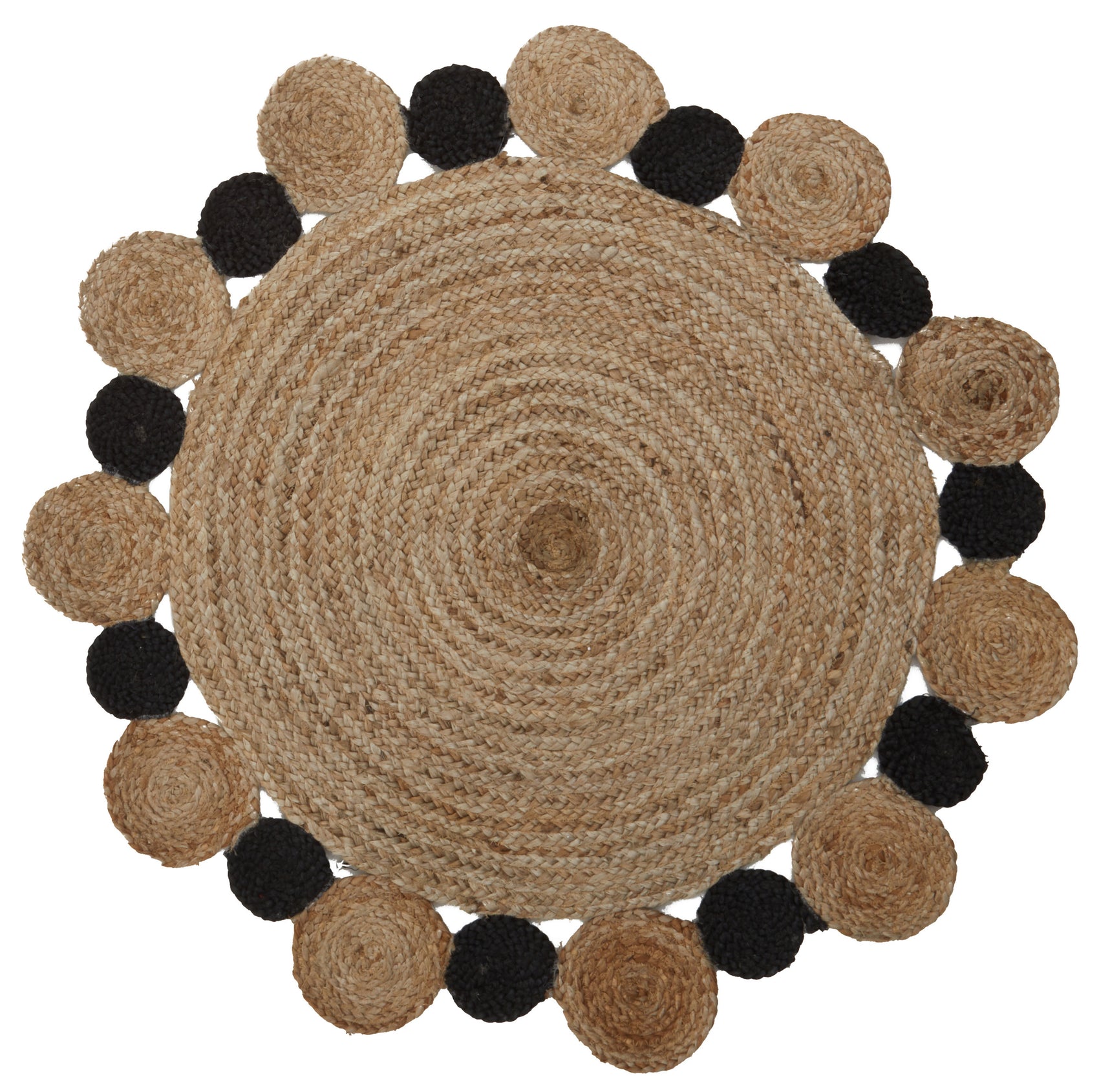 Mindy Demir Small Round Natural & Black Jute Rug