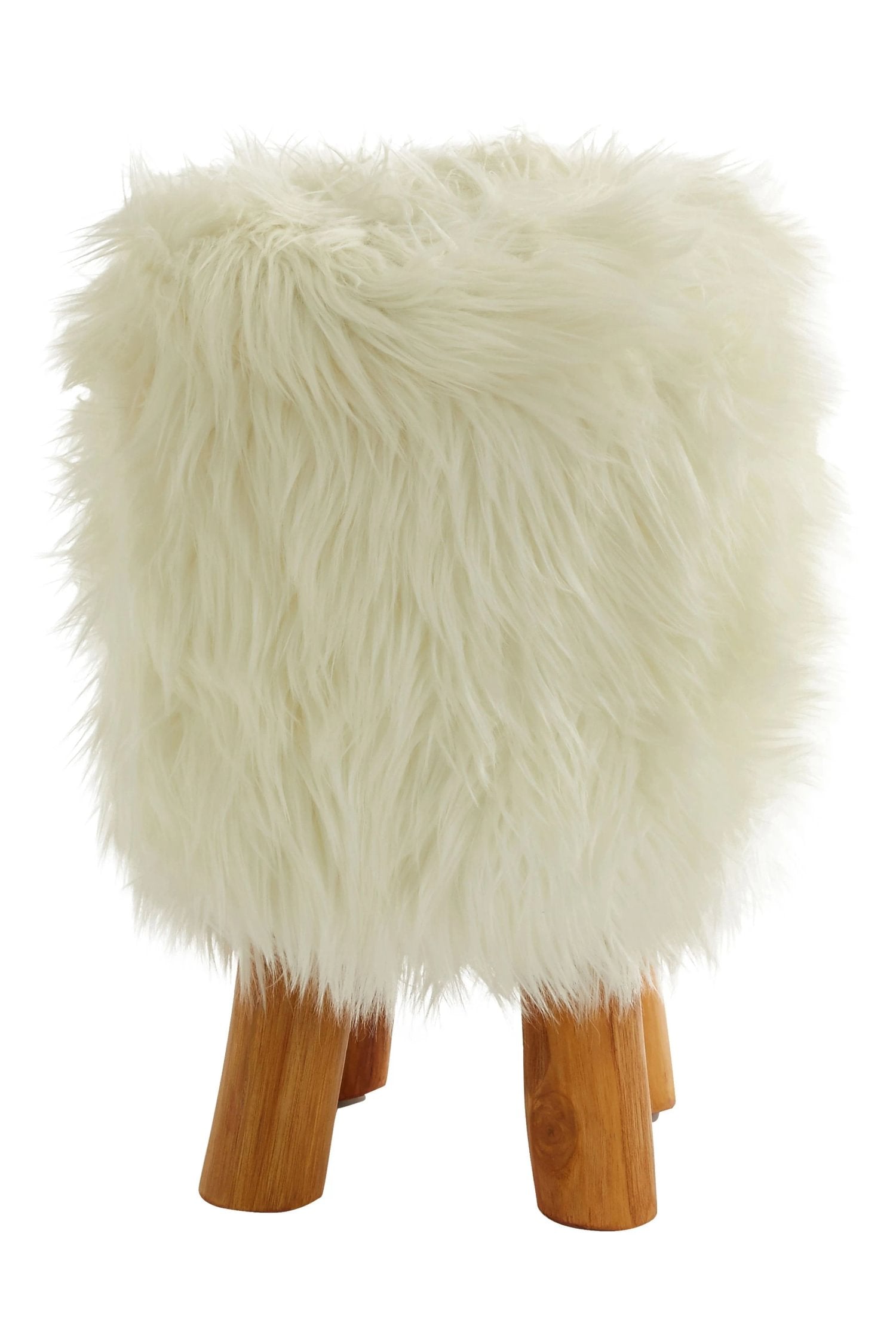 Kalahari White Faux Fur Round Footstool