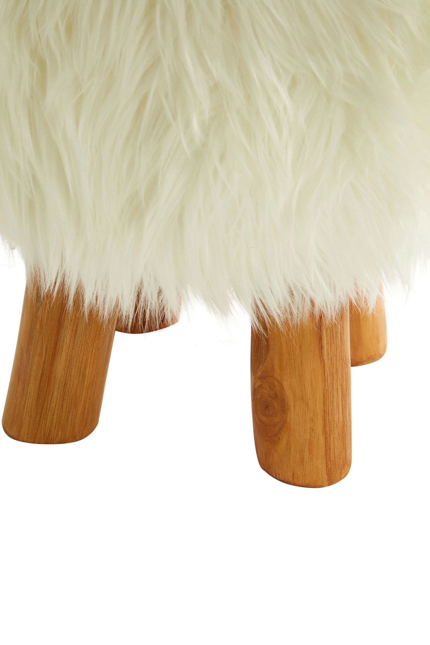 Kalahari White Faux Fur Round Footstool