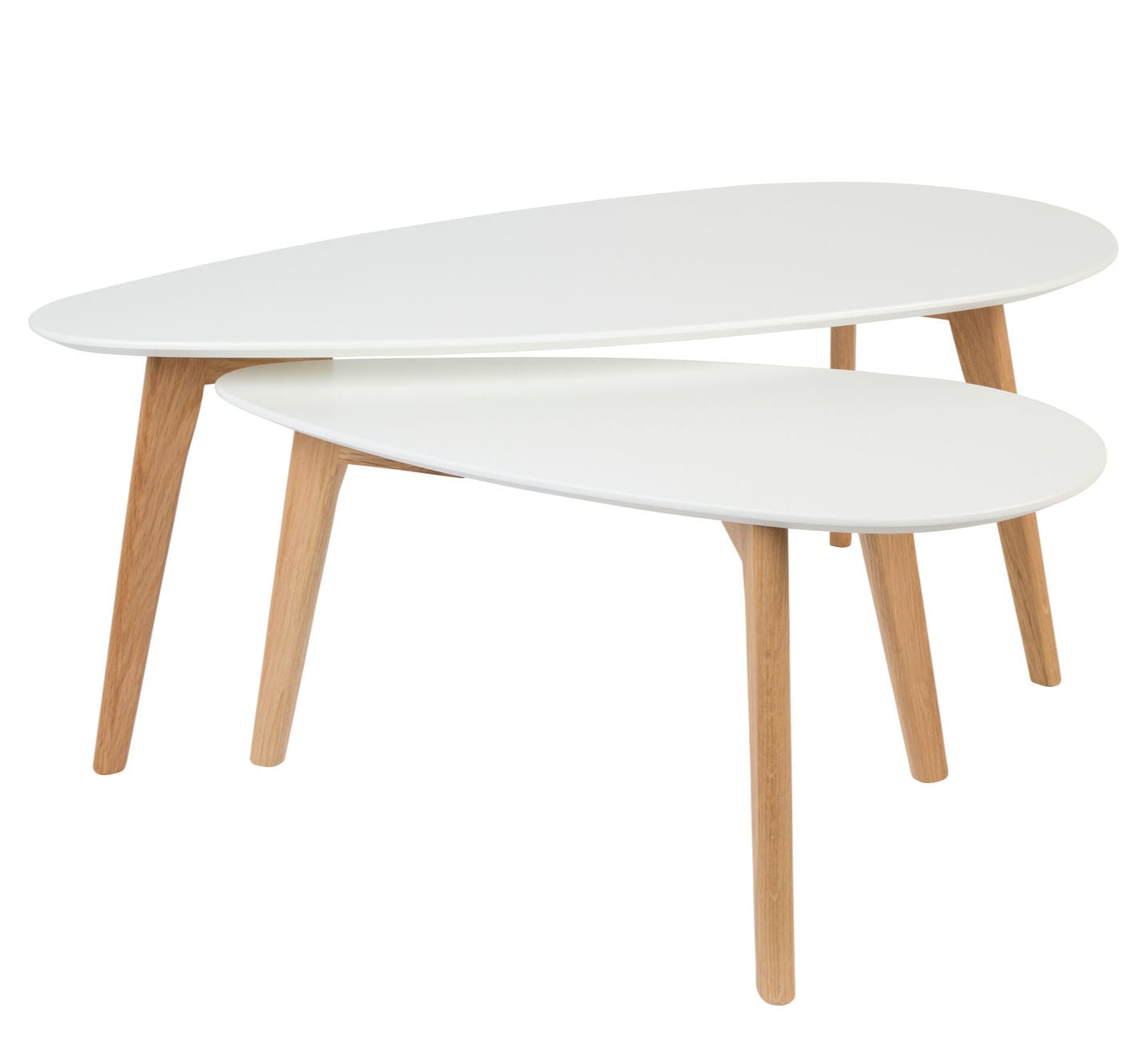 Set of 2 Drop White Wood Side Tables Nest