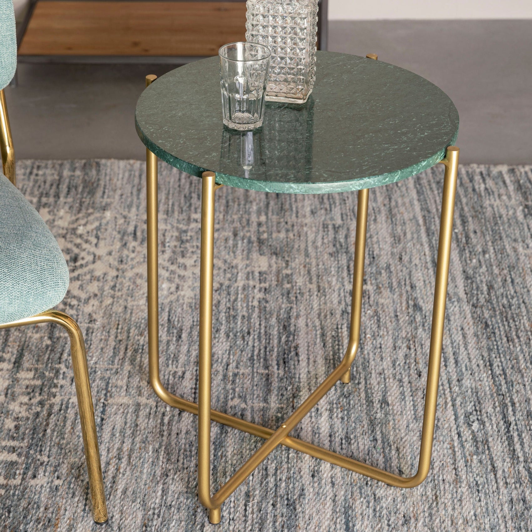 Timpa Green Marble & Gold Side Table