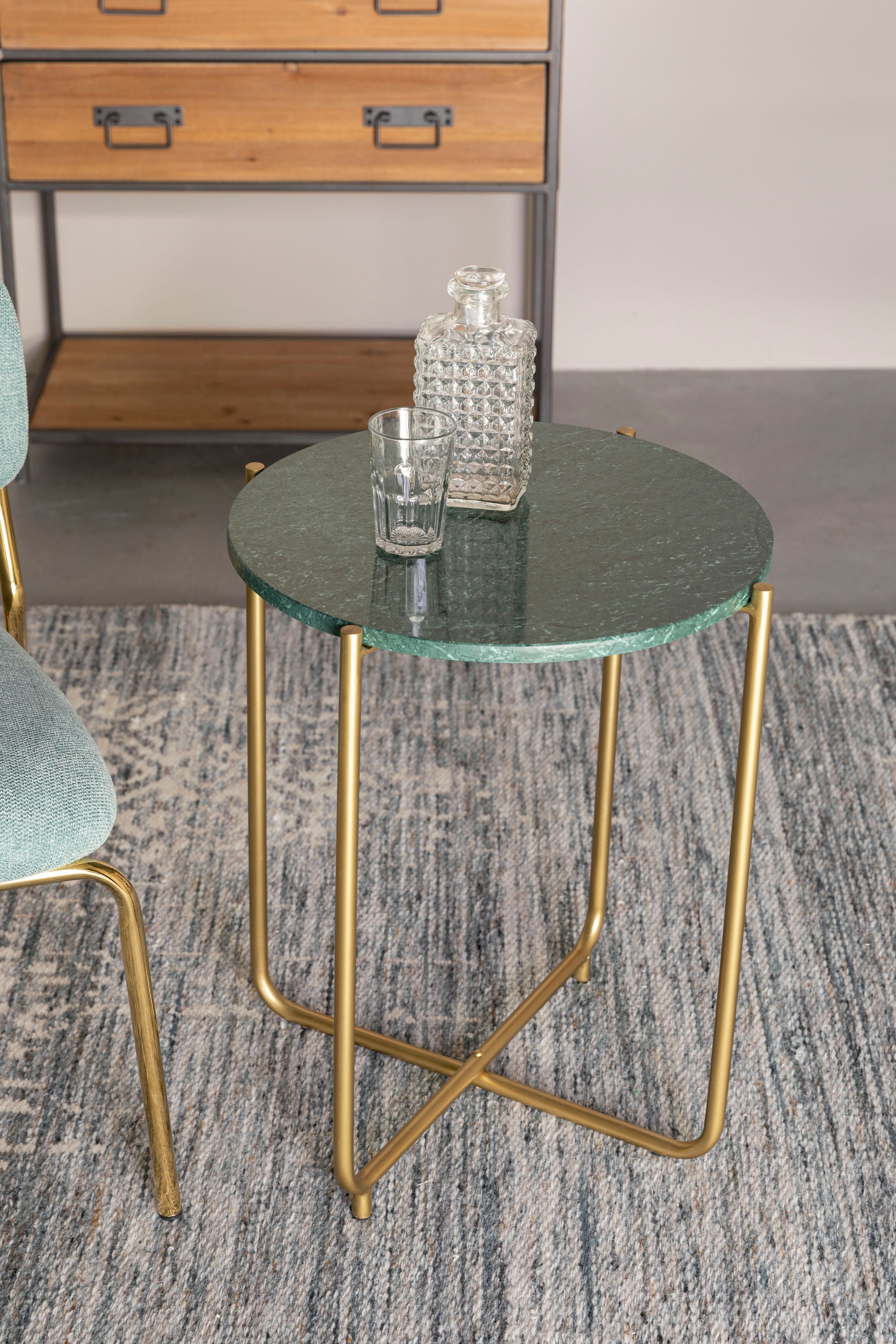Timpa Green Marble & Gold Side Table