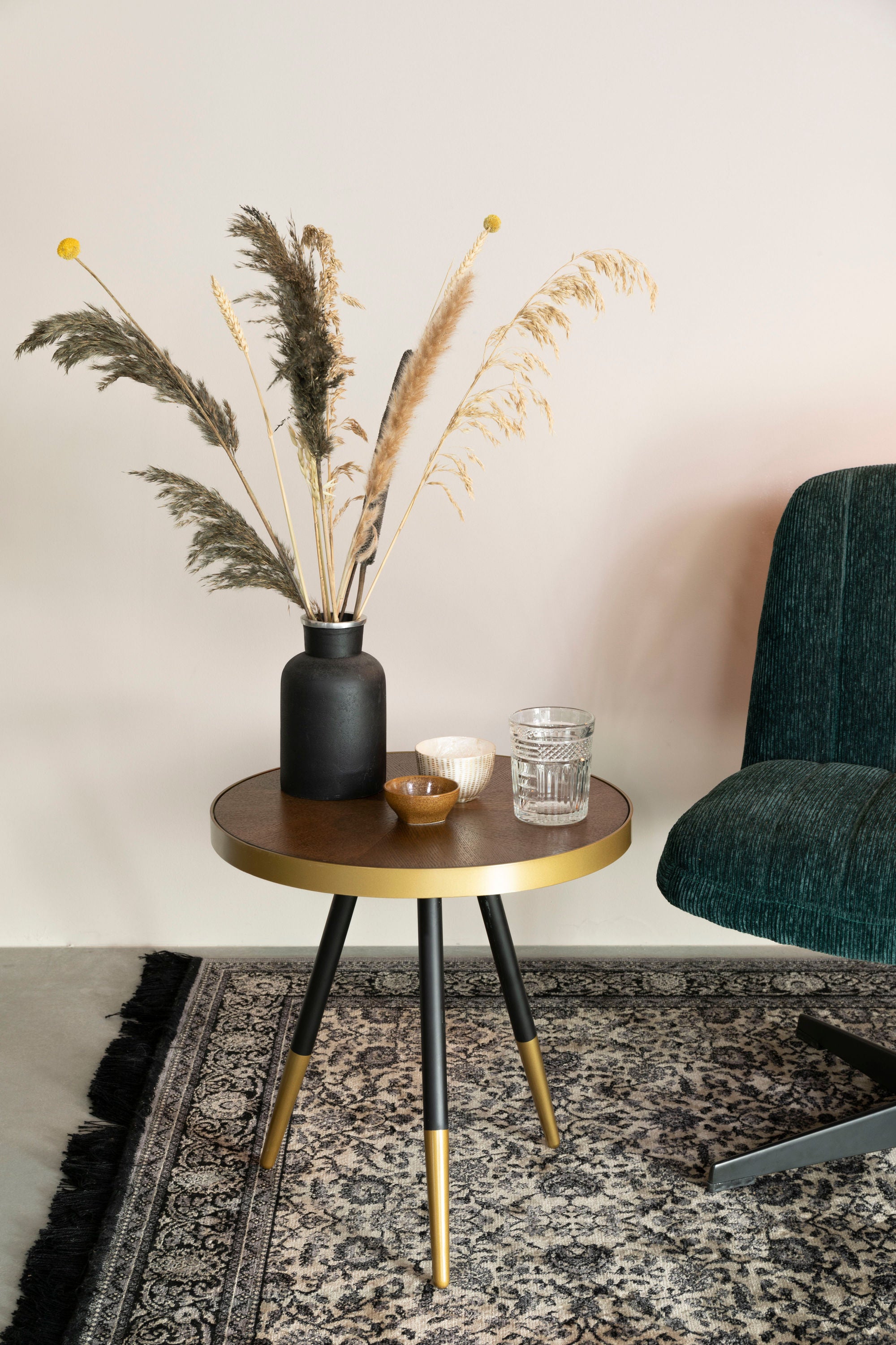 Denise Brown Wood & Gold Round Side Table