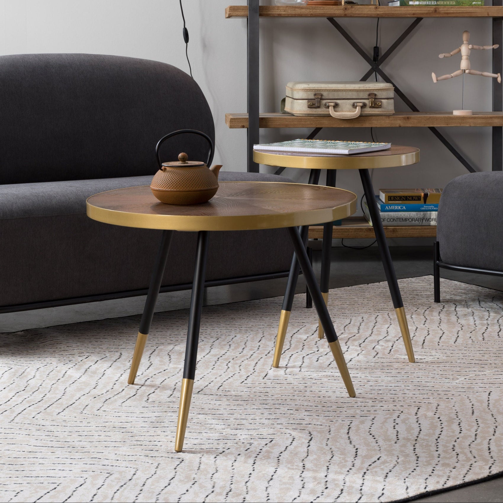 Denise Brown Wood & Gold Round Coffee Table