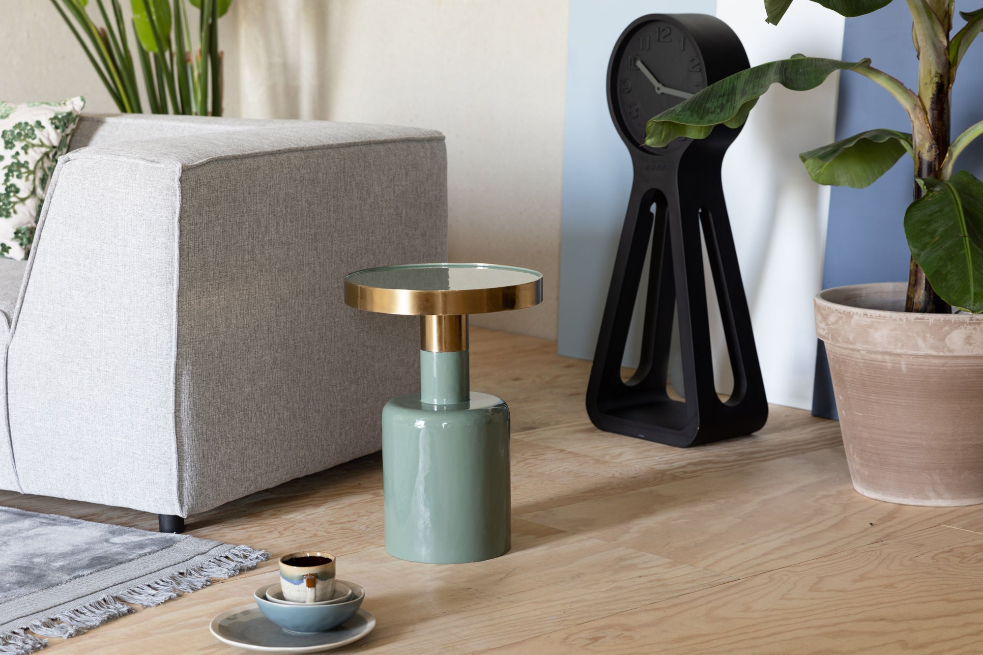 Zuiver Glam Gloss Green & Gold Round Side Table