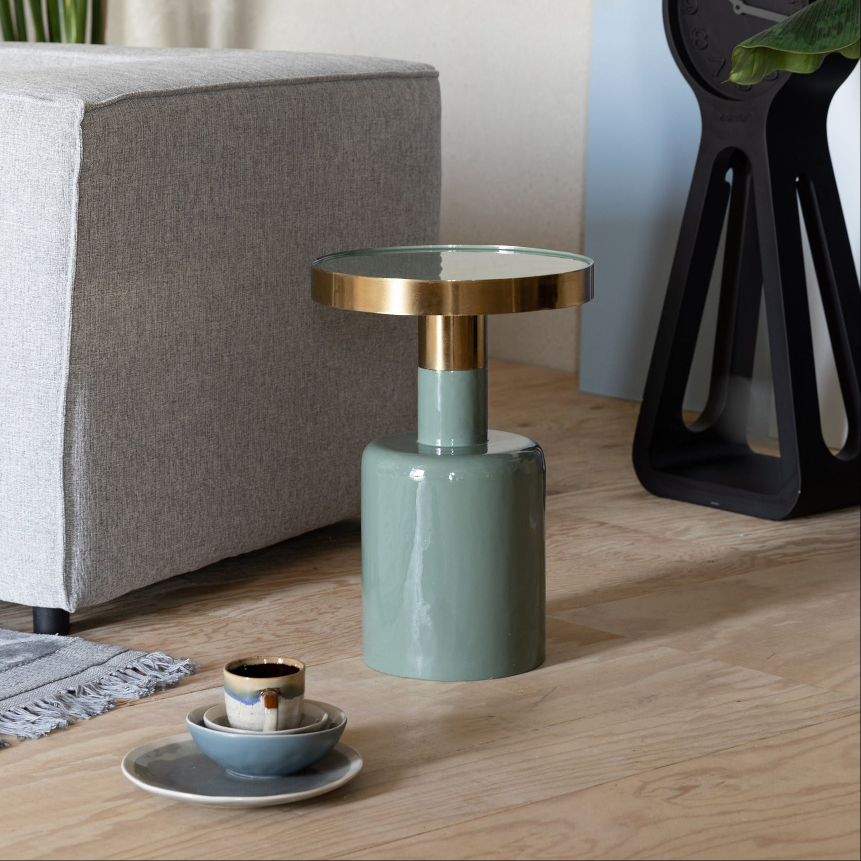 Zuiver Glam Gloss Green & Gold Round Side Table