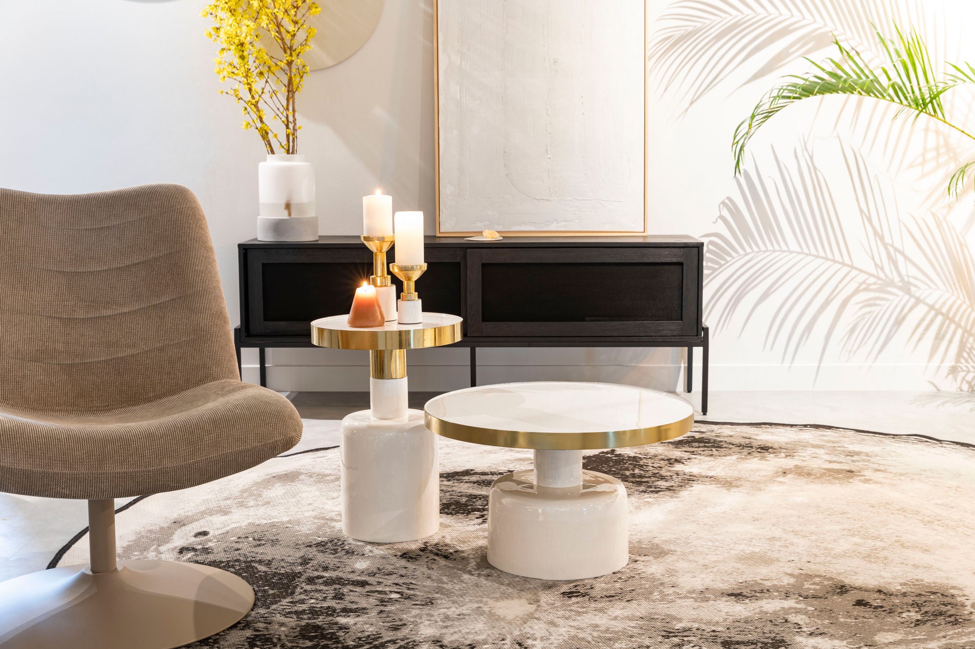 Zuiver Glam Gloss White & Gold Round Side Table