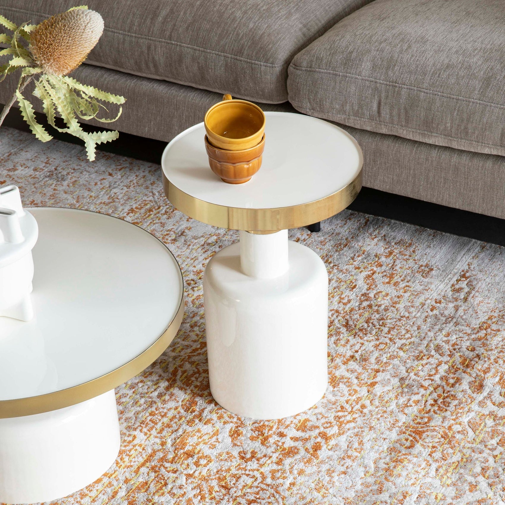 Zuiver Glam Gloss White & Gold Round Side Table