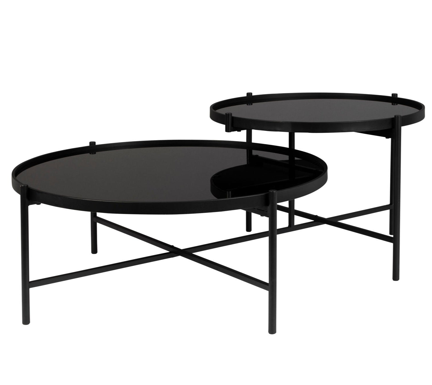 Set of 2 Li Black Glass Coffee Tables Nest