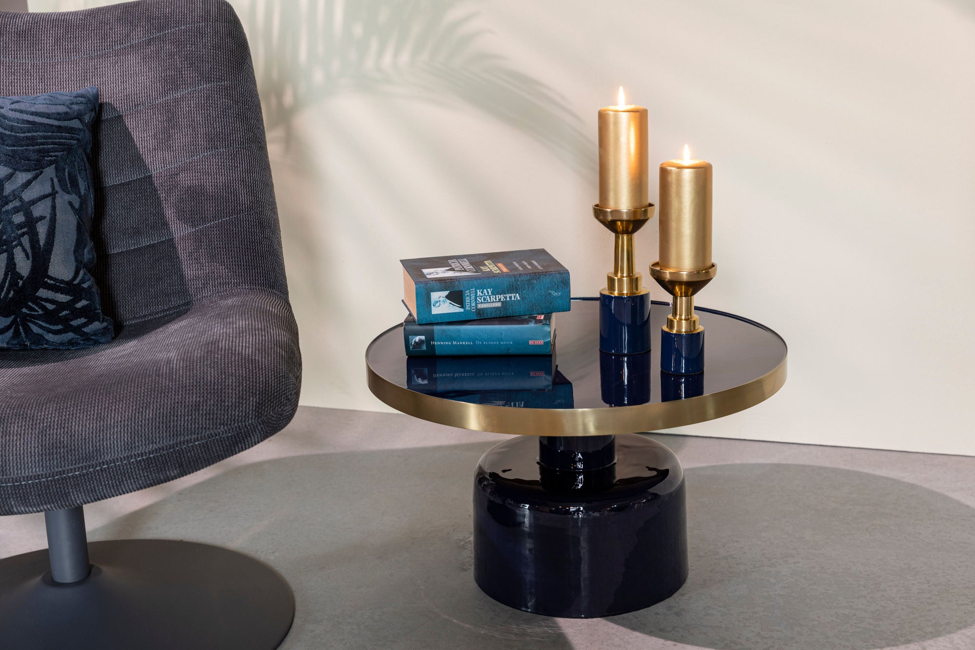 Zuiver Glam Gloss Blue & Gold Round Coffee Table