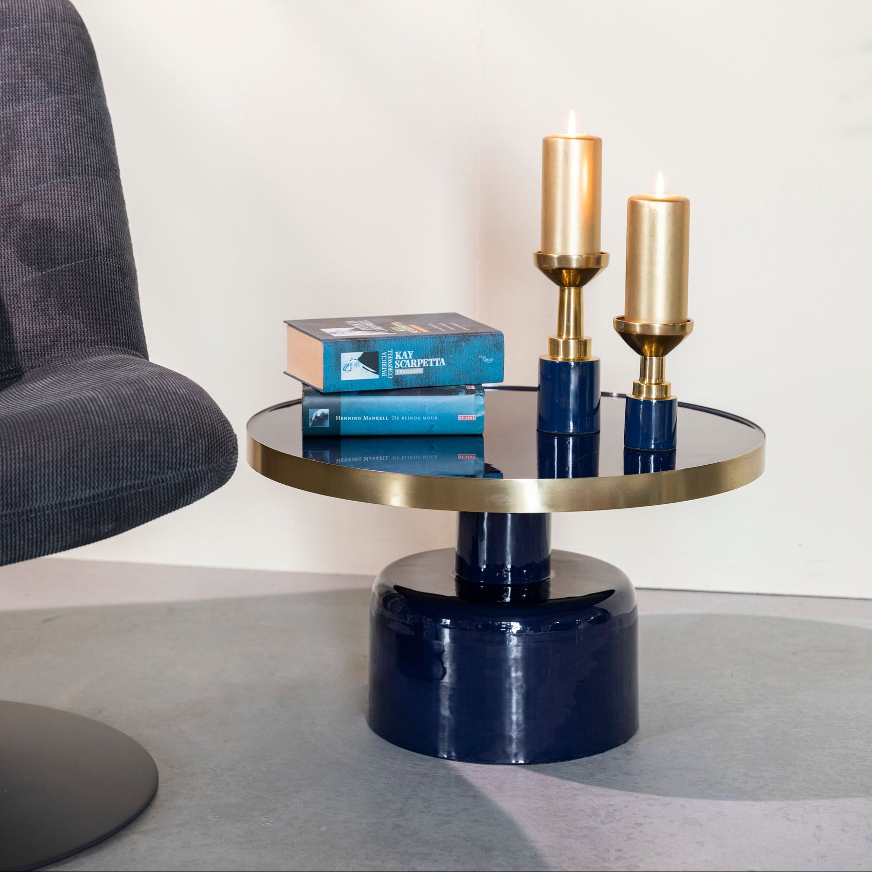 Zuiver Glam Gloss Blue & Gold Round Coffee Table