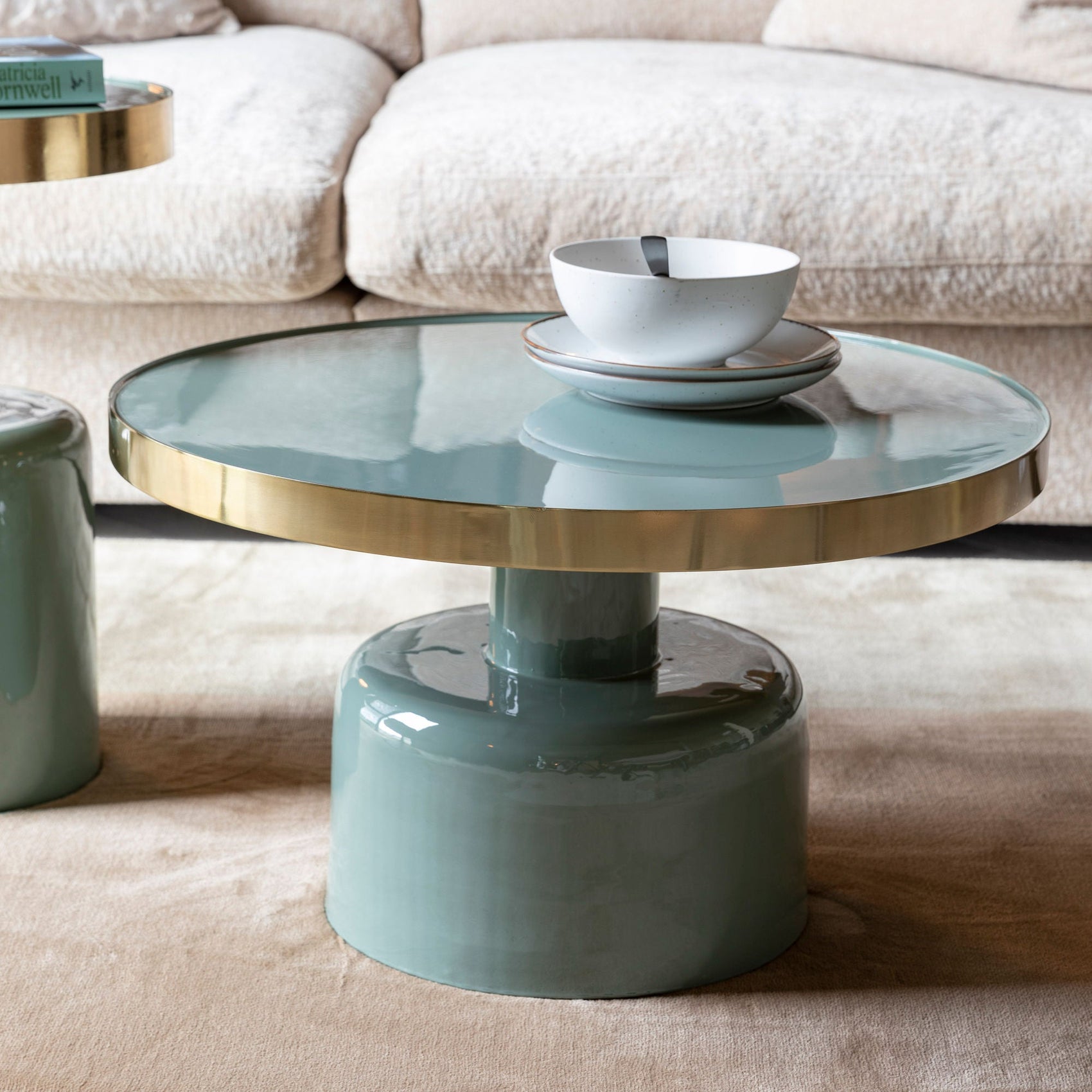 Zuiver Glam Gloss Green & Gold Round Coffee Table