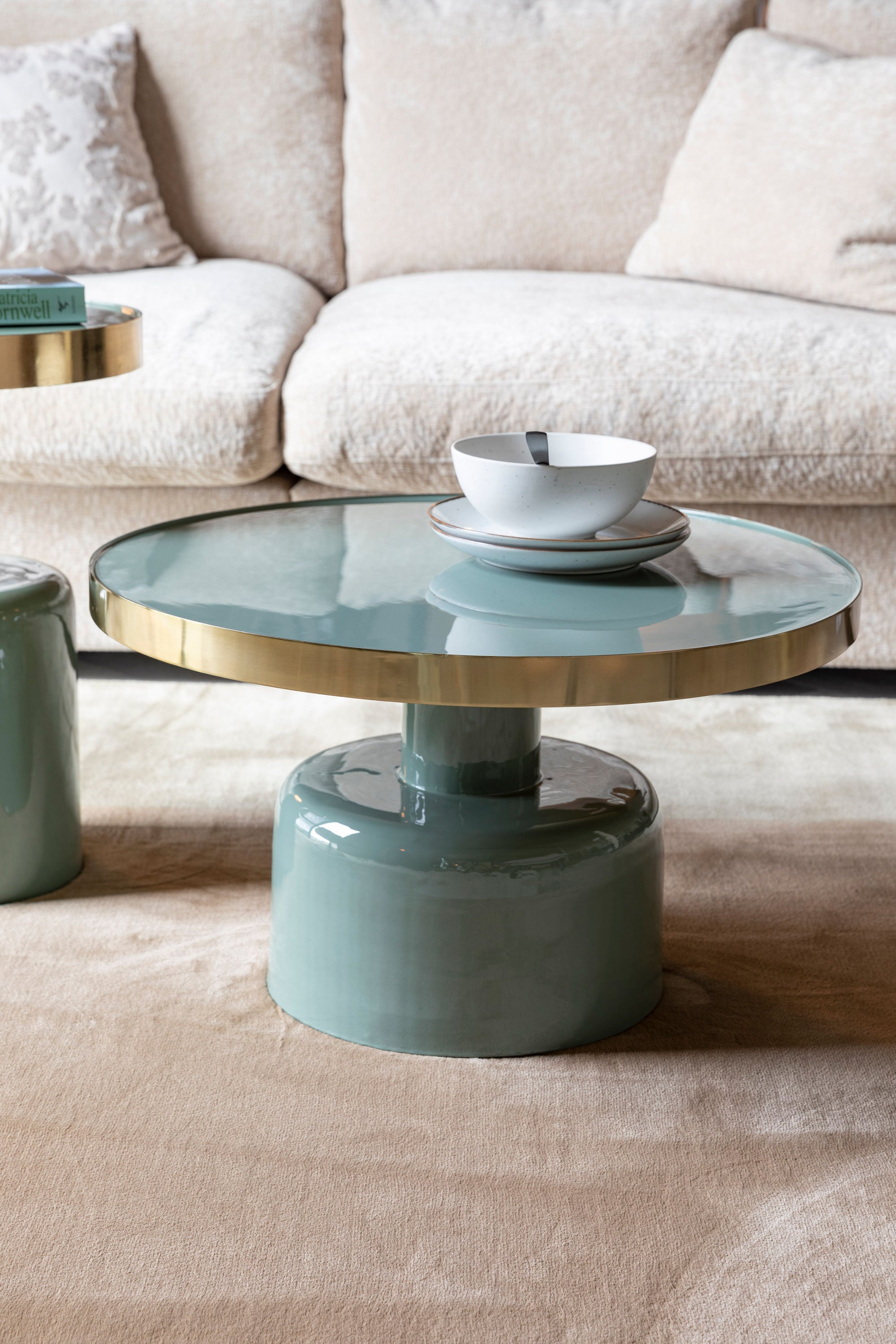 Zuiver Glam Gloss Green & Gold Round Coffee Table