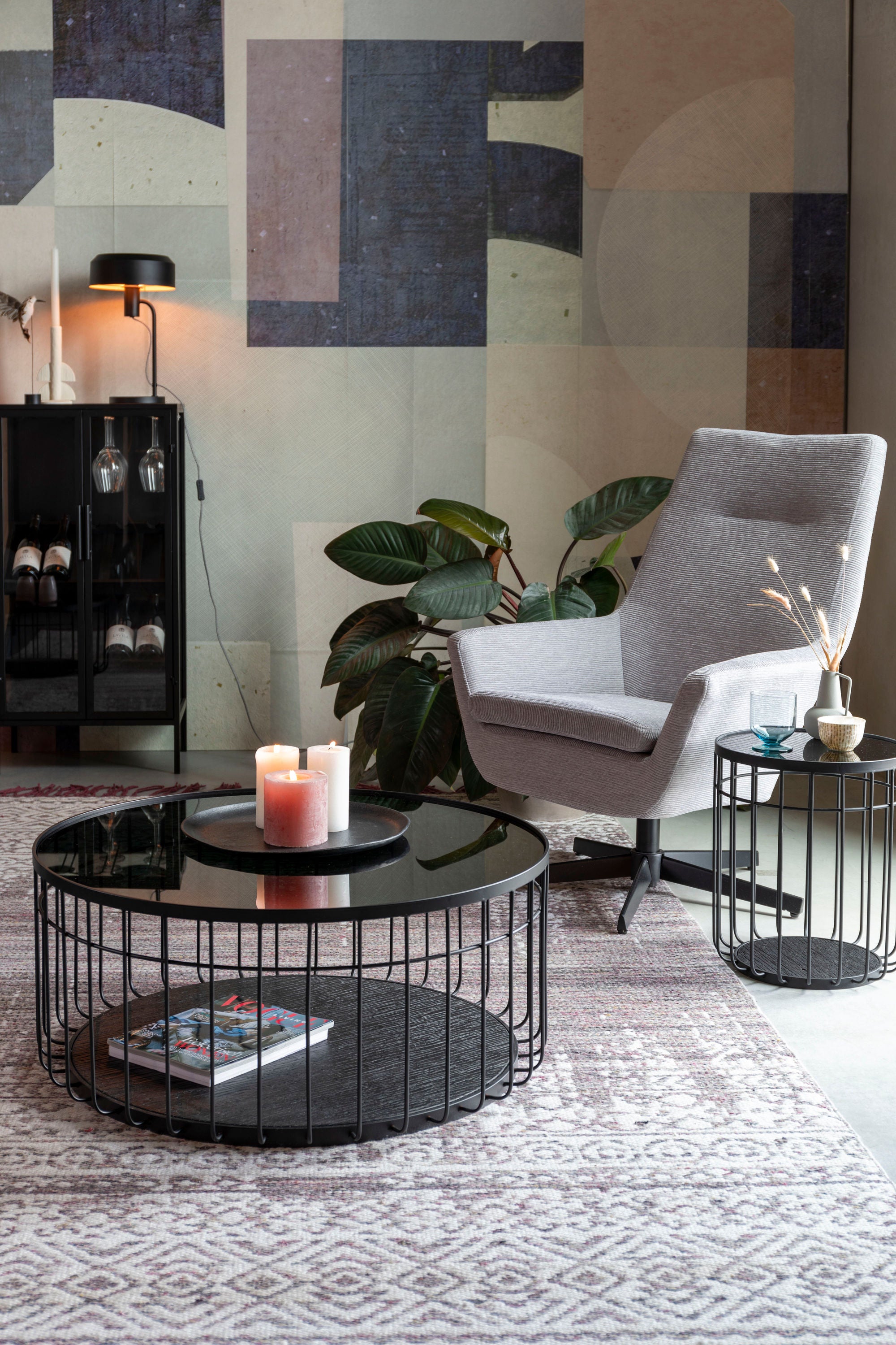 Lance Black Glass Round Coffee Table Large