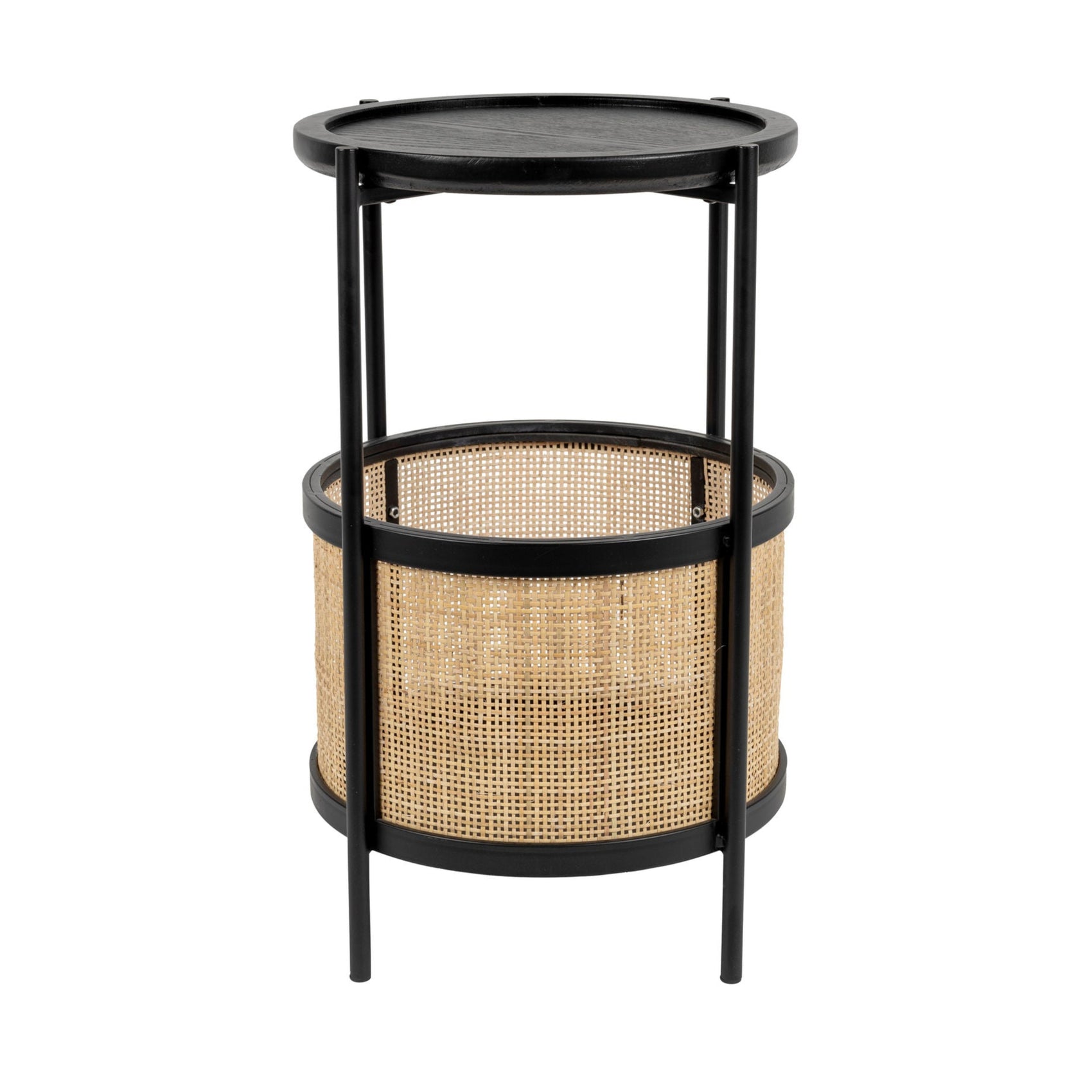 Makoto Black Wood & Rattan Round Side Table