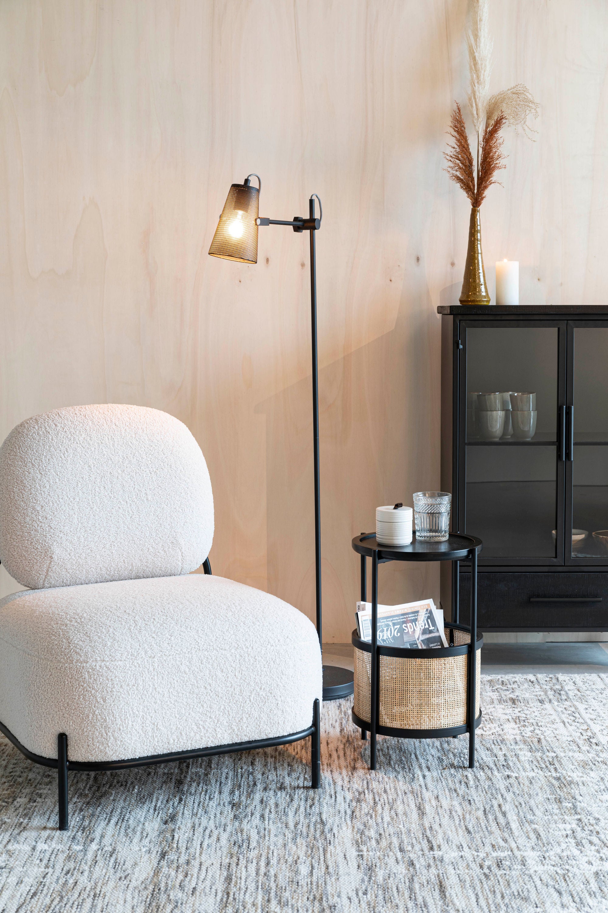 Makoto Black Wood & Rattan Round Side Table