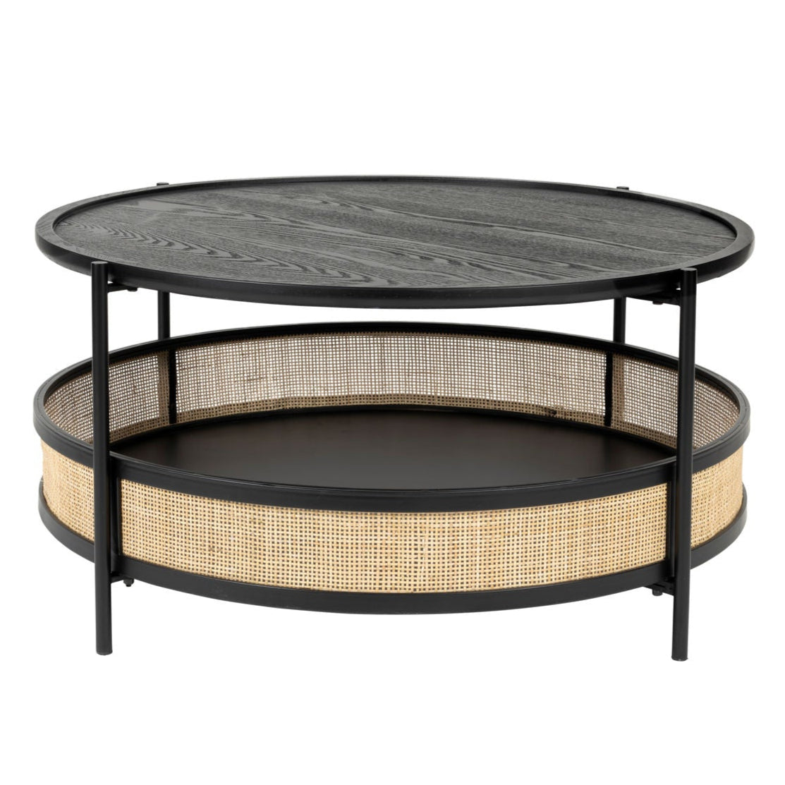 Makoto Black Wood & Rattan Round Coffee Table