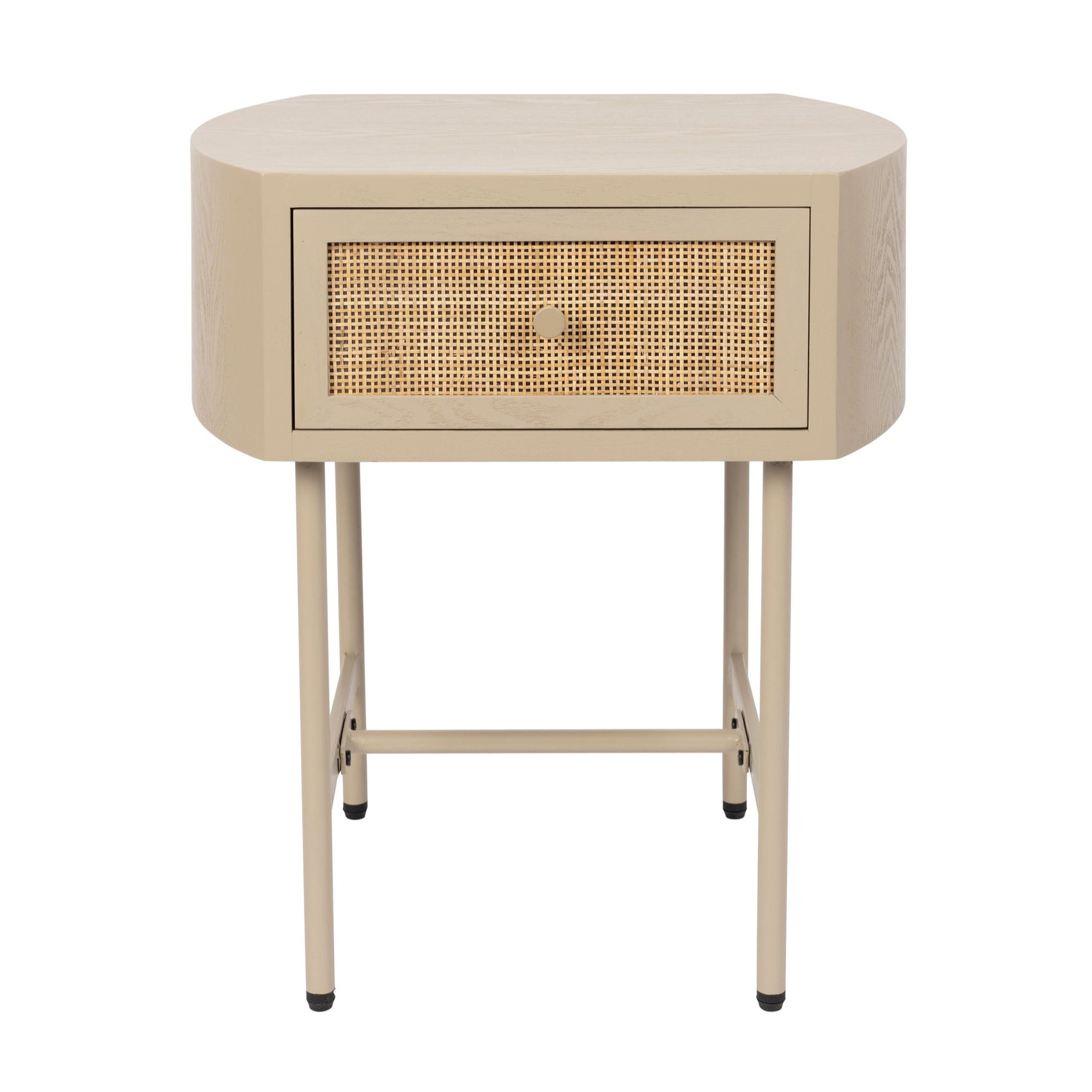 Amaya Beige Wood & Natural Rattan Bedside/Side Table