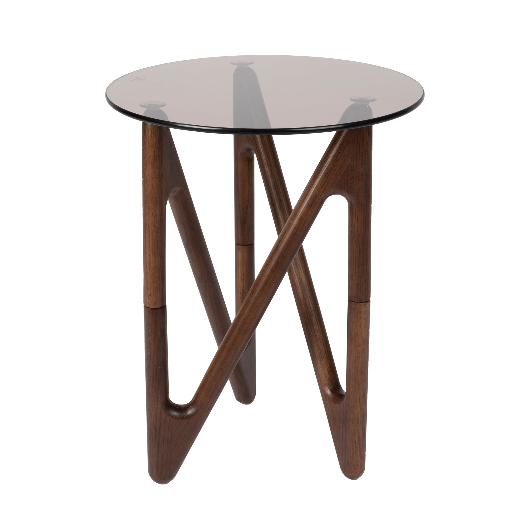 Dutchbone Naia Abstract Brown Wood & Smoked Glass Side Table